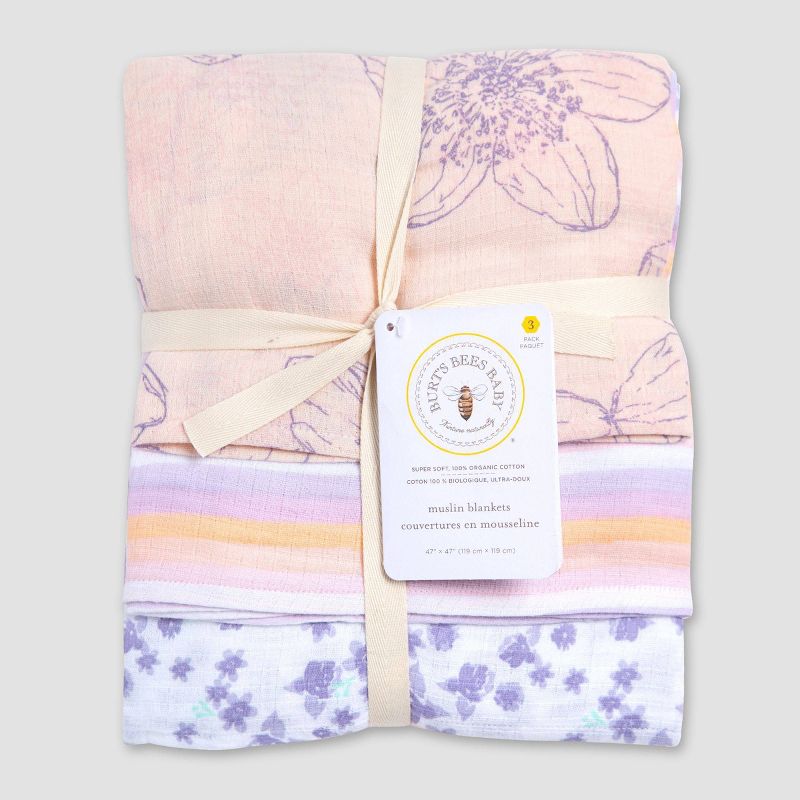 Burt's Bees Baby® Woven Muslin Blankets - 3pk Blackberry Flower