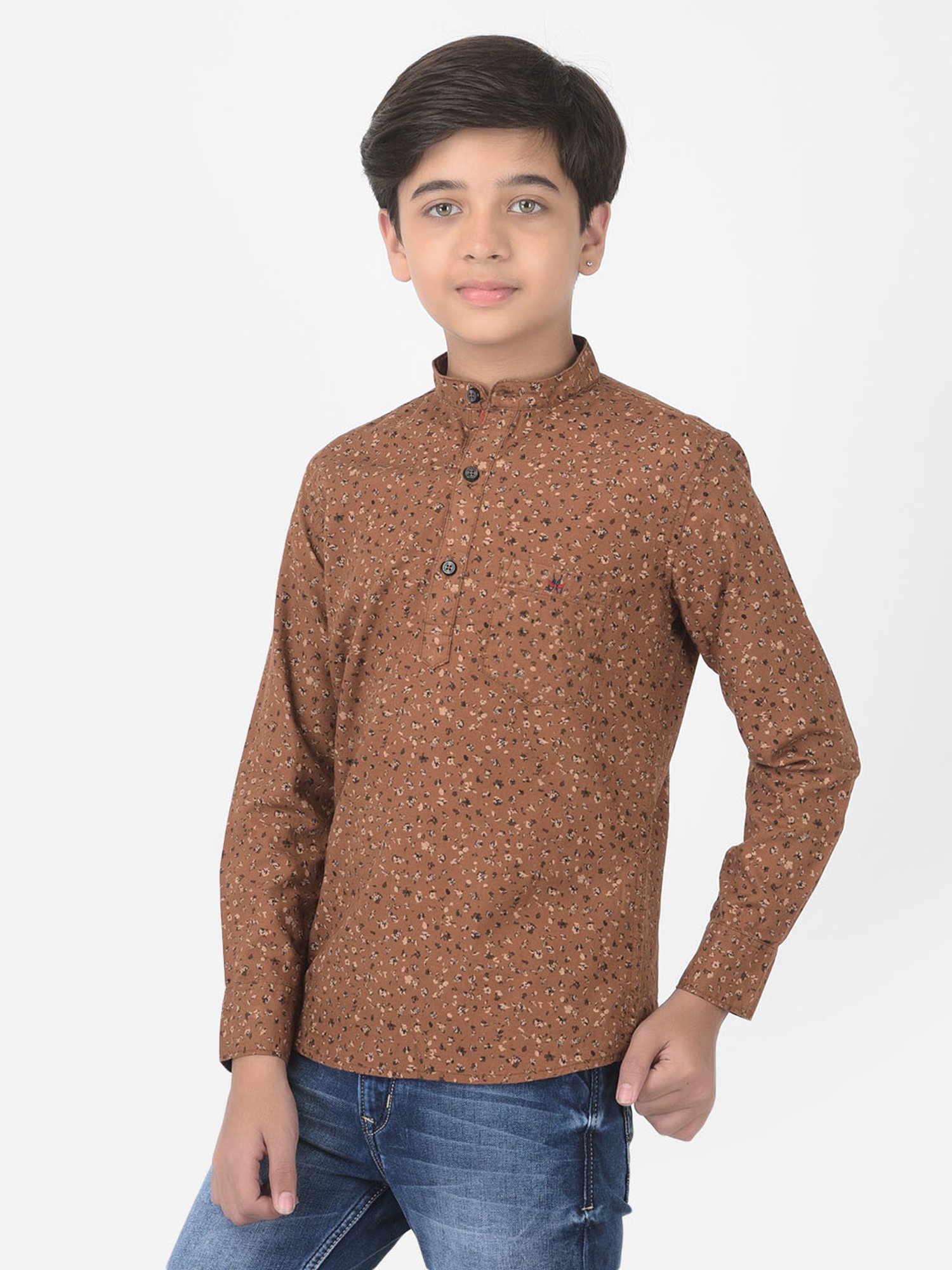 Crimsoune Club Kids Brown Printed Kurta