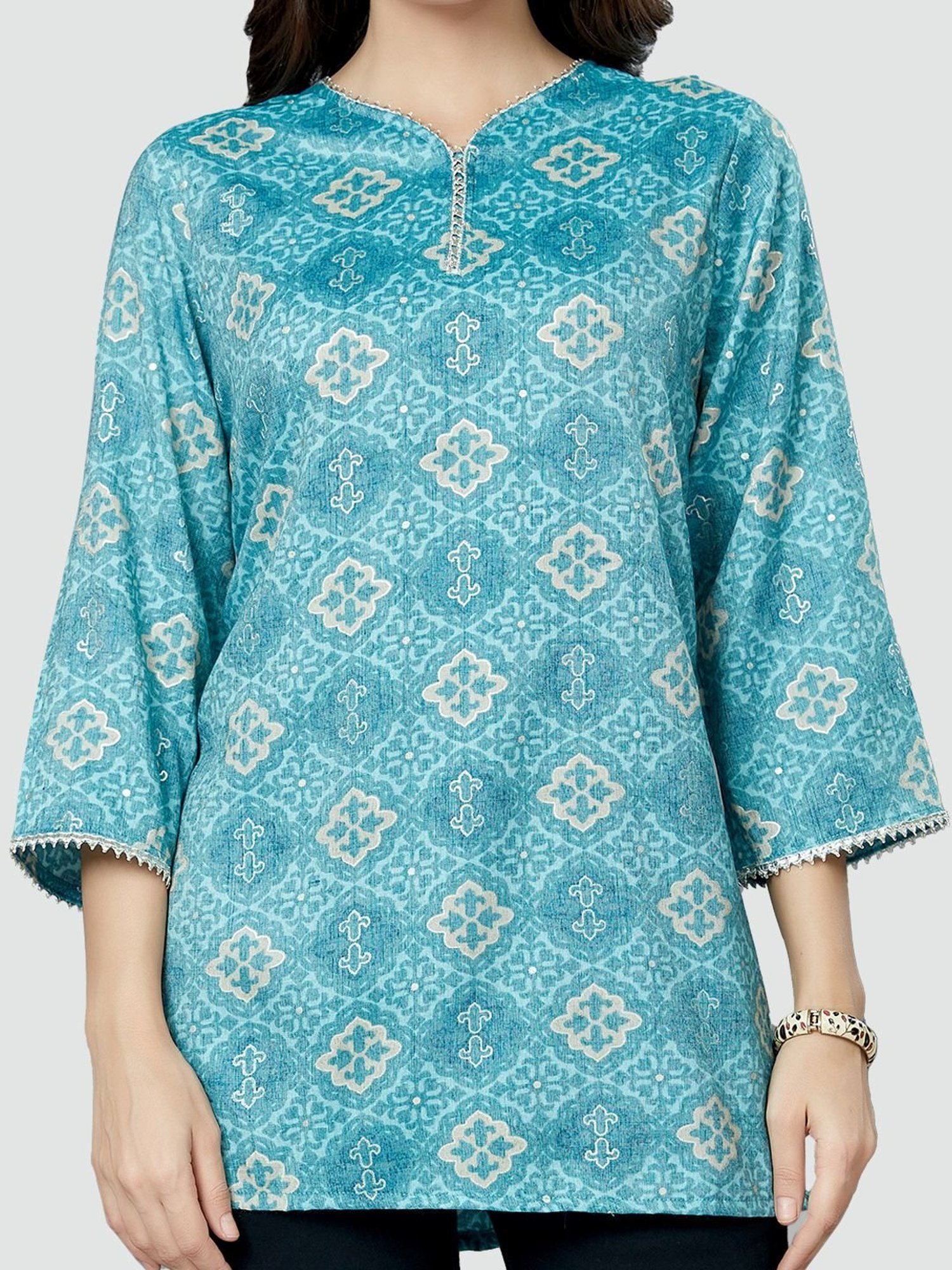Saree Swarg Blue Printed Tunic