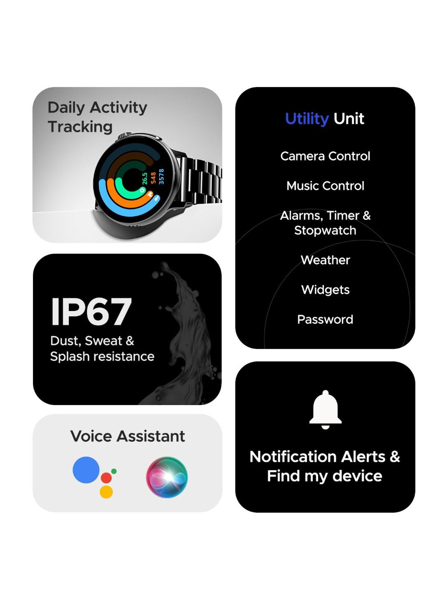 Boat Lunar Tigon Advanced BT Calling Smartwatch with 1.45 inch AMOLED Display & IP67 (Steel Black)