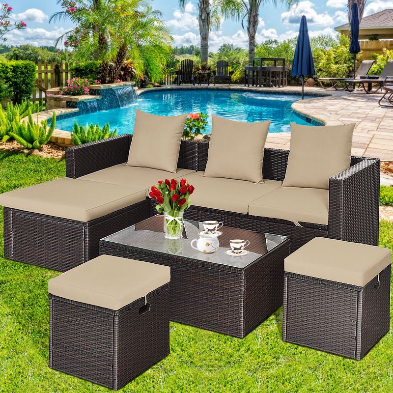 Breckenridge 4pc Seating Set Java Brown Fame Sunbrella Meredian Brick Red Fabric - La-Z-Boy