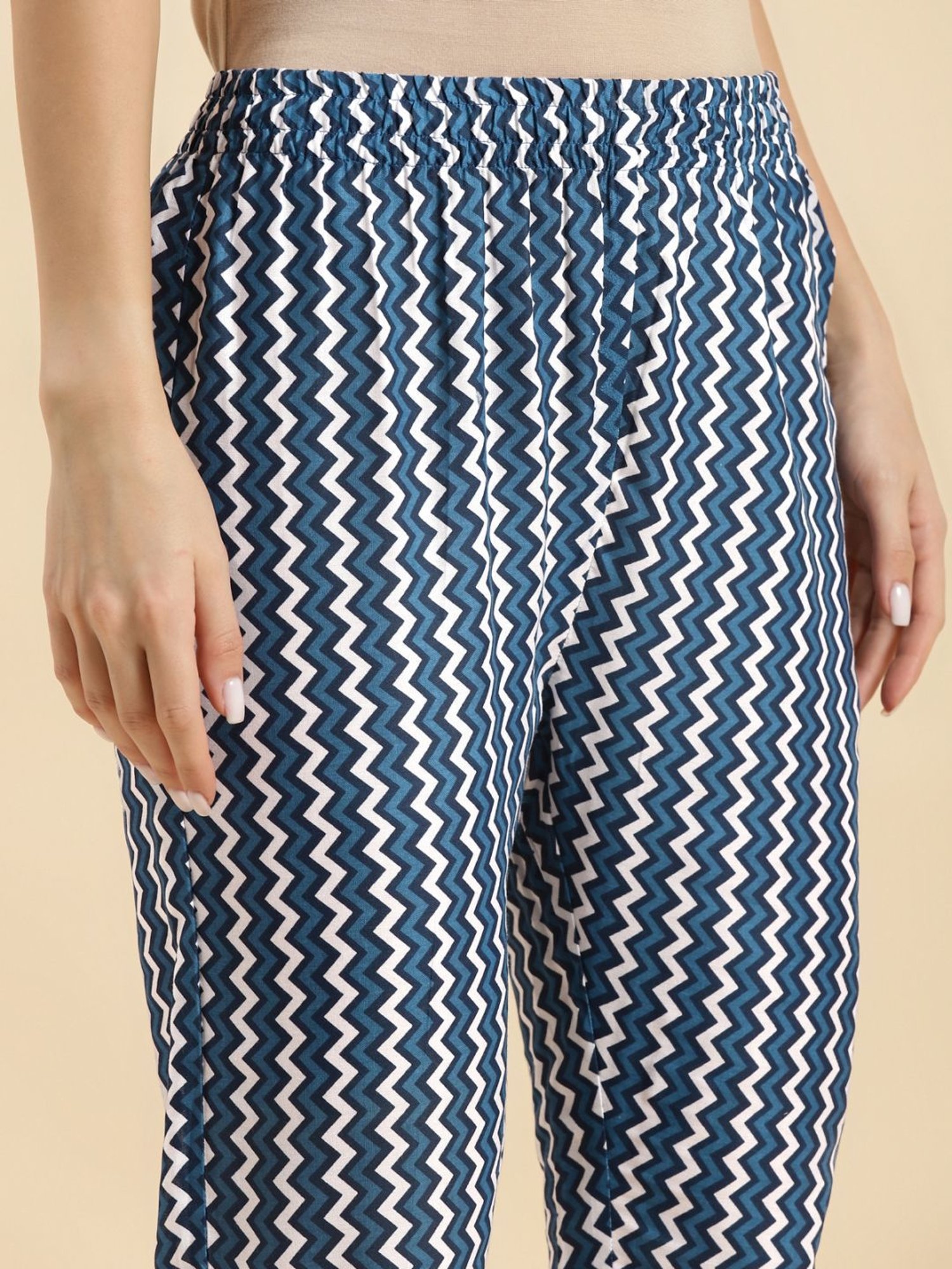 Rangita Navy Cotton Printed Kurta Pant Set