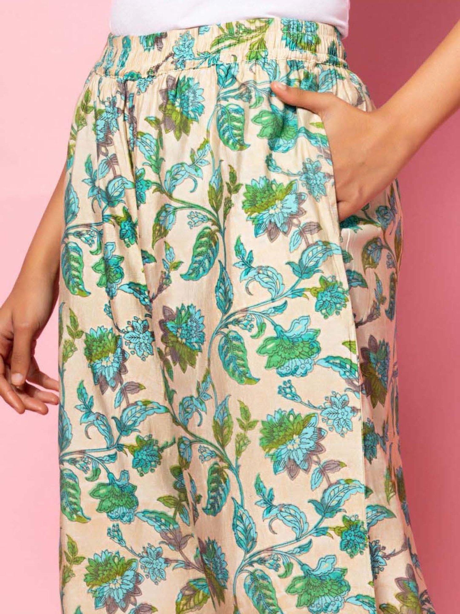 Libas Beige Printed Silk Blend Co-Ords