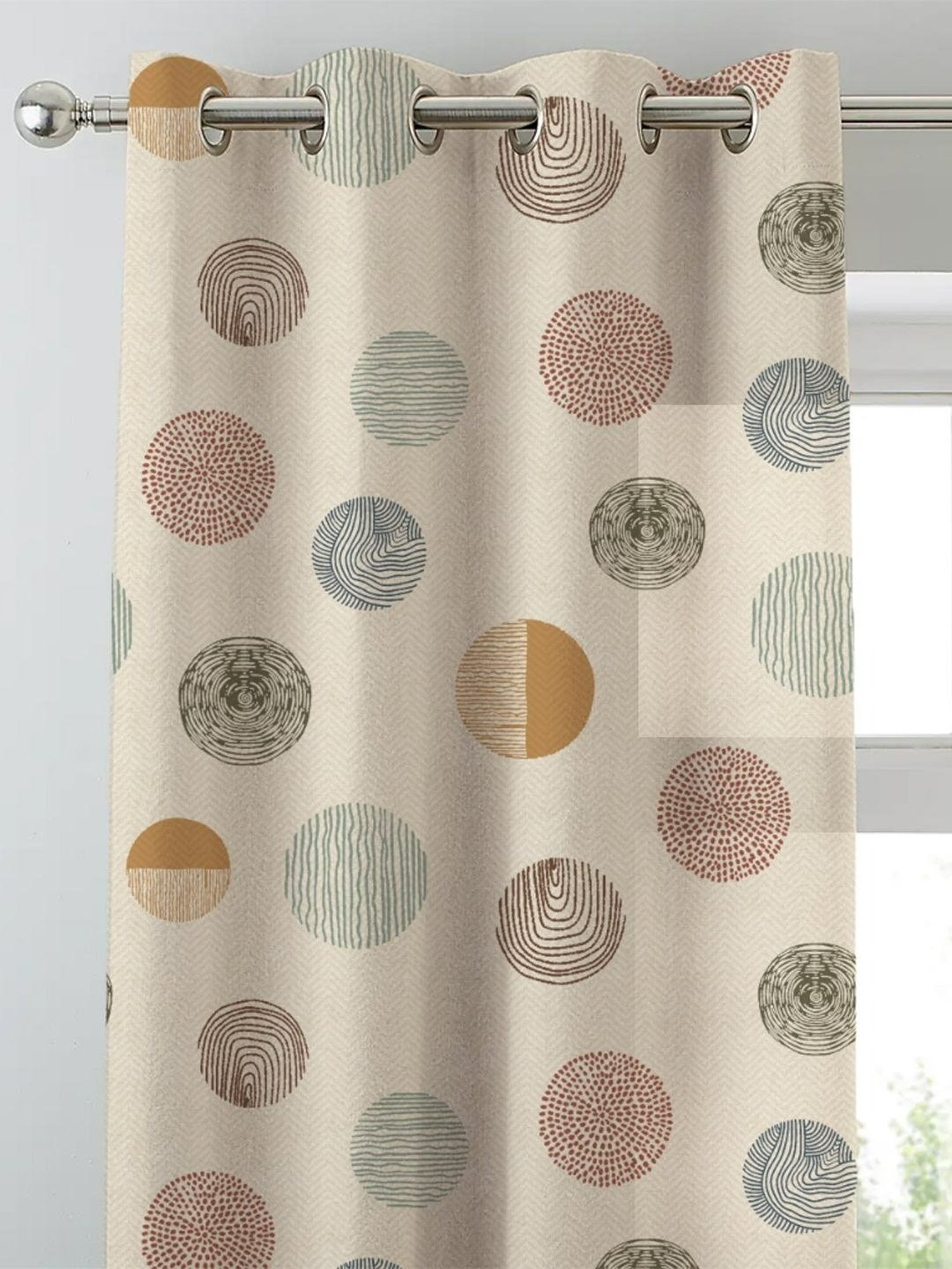 SPACES DRAPE STORY Boho Digital Print Beige Polyester 5 ft Window Curtains - Set of 2