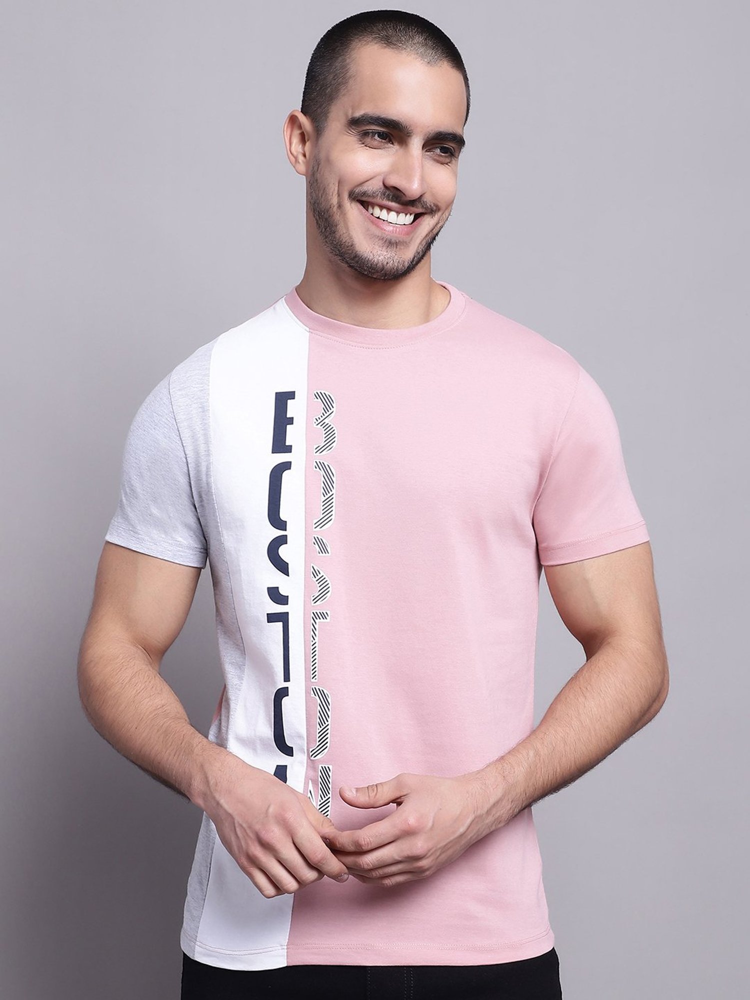 Cantabil Pink Regular Fit Printed Crew T-Shirt