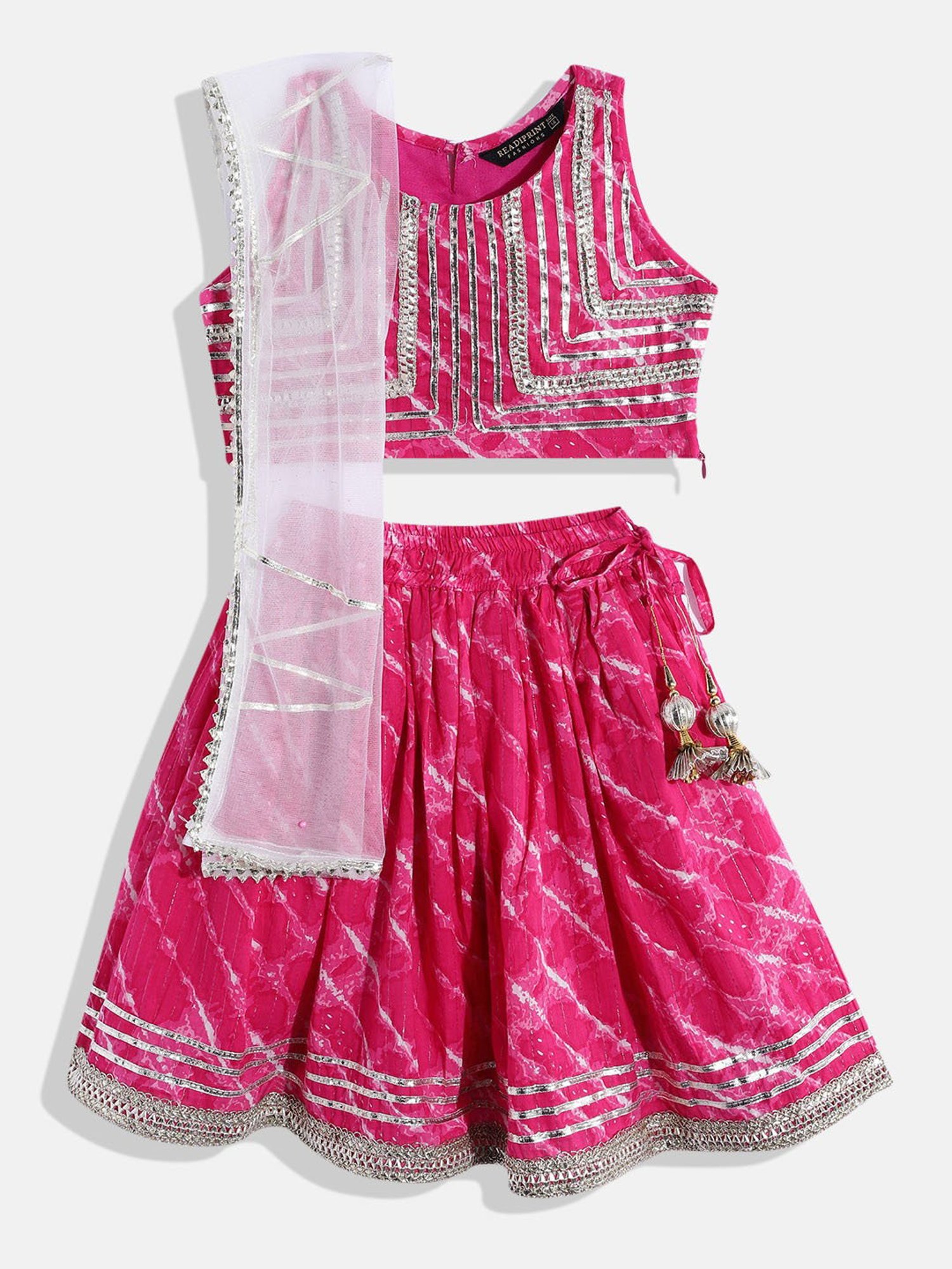 A Little Fable Kids Blue Printed Lehenga with Choli & Dupatta
