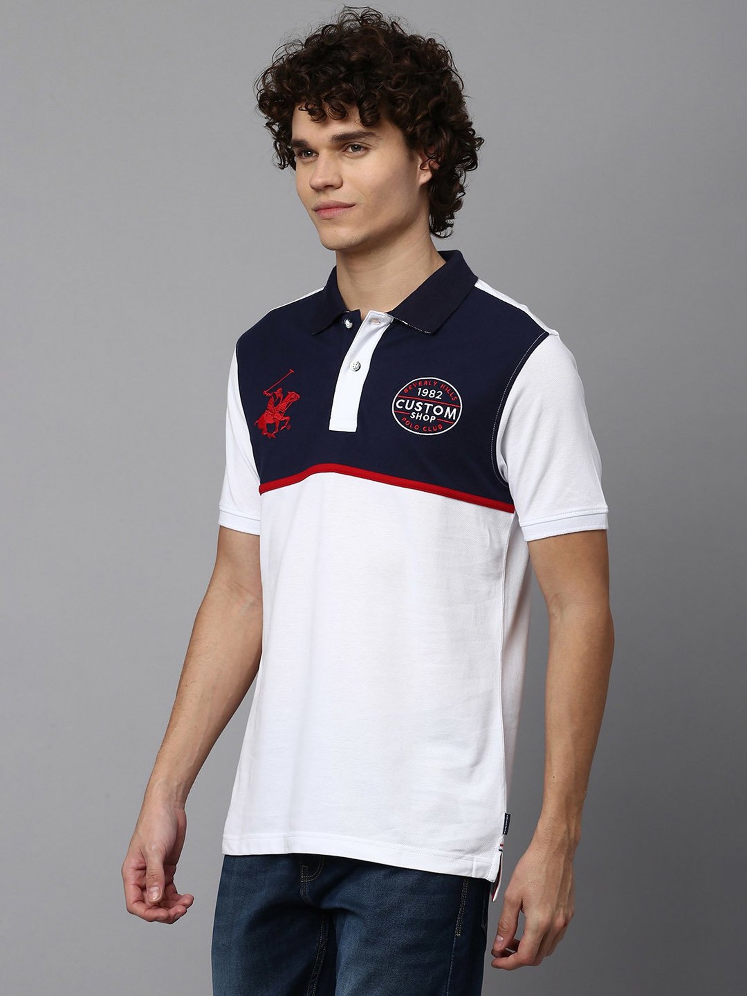 Beverly Hills Polo Club White Regular Fit Cotton Polo T-Shirt
