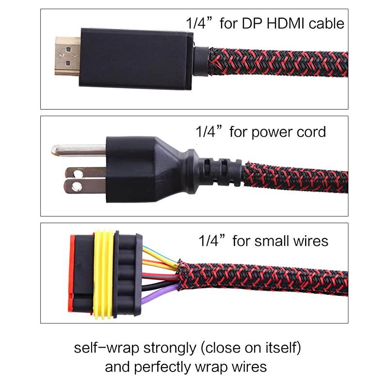 25ft 14 inch Cord Protector Wire Loom Tubing Cable Sleeve Split Sleeving for USB Charger Cable Power Cord Audio Video Cable Protect Cat from Chewing Cords BlackRed