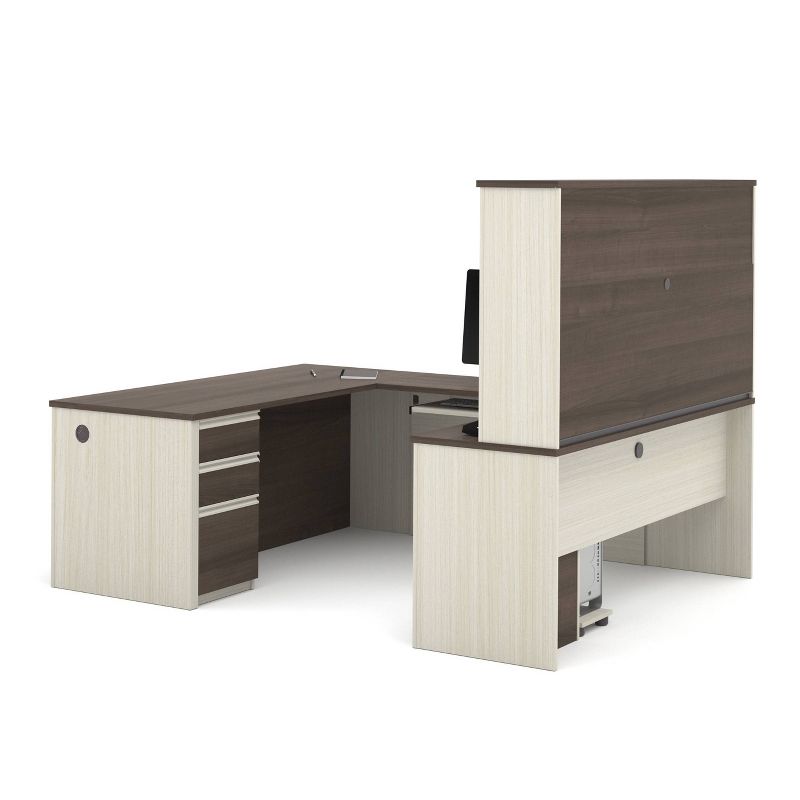 Prestige + Wood U Shape Computer Desk with Storage White Chocolate/Antigua - Bestar