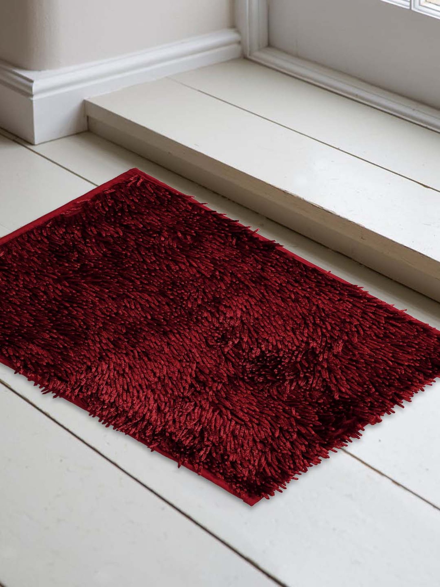 HOSTA HOMES Maroon Polyester Anti-Skid Door Mat - Set of 1