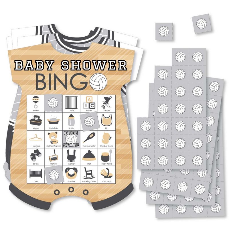 Big Dot of Happiness Bump, Set, Spike - Volleyball - Picture Bingo Cards and Markers - Baby Shower Shaped Bingo Game - Set of 18