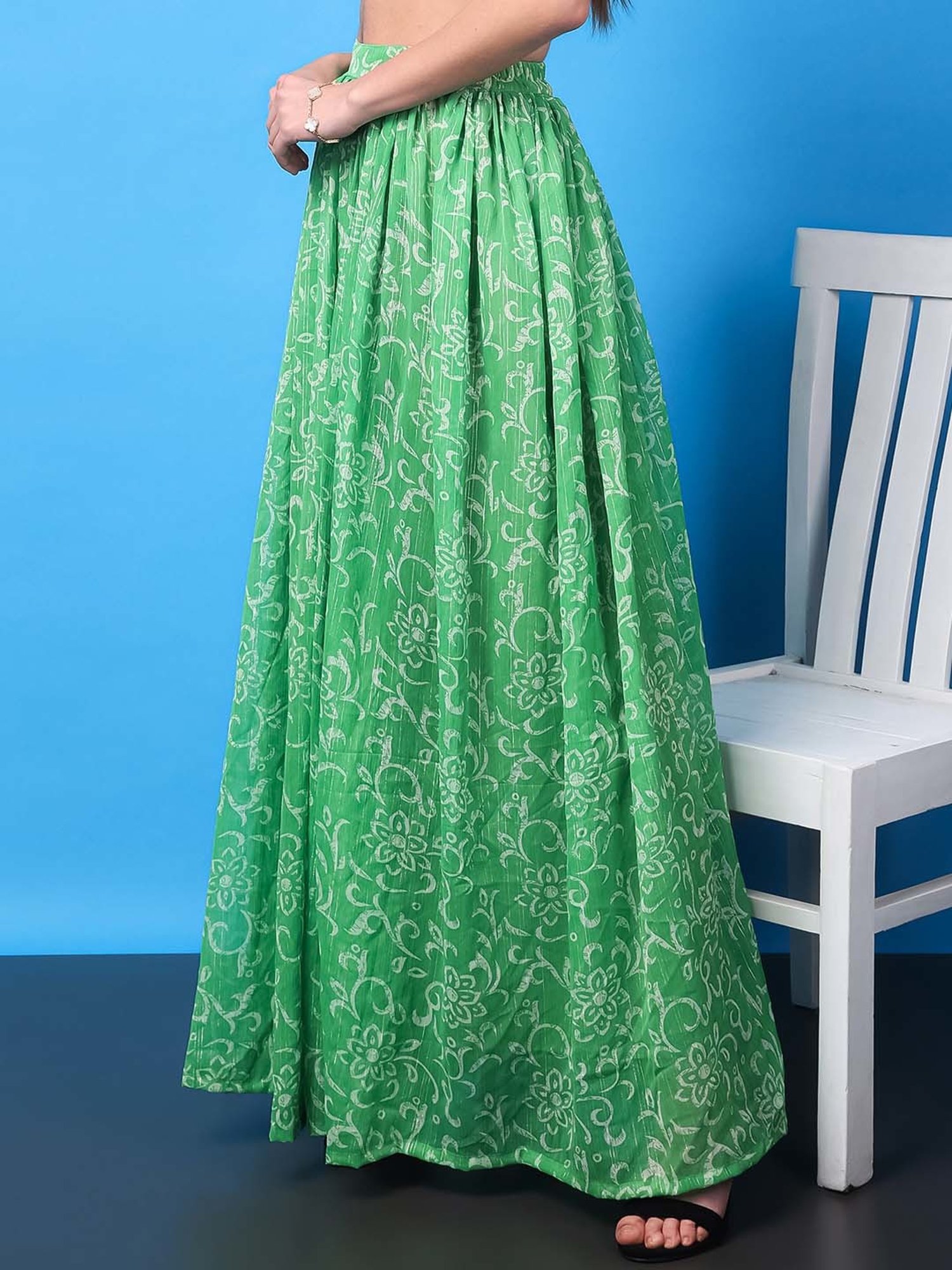 Belle Fille Sky Blue & Beige Printed Skirt