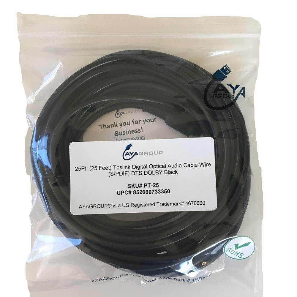 AYA 25 Ft (25 Feet) TOSLINK Digital Optical Audio Cable Wire (S/PDIF) DTS Dolby