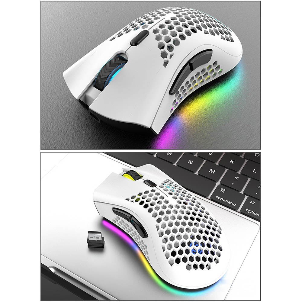 2.4G Wireless Gaming Mouse Rechargeable Mouse with RGB Light Effect 3 Adjustable DPI Hollowed-out Honeycomb Design