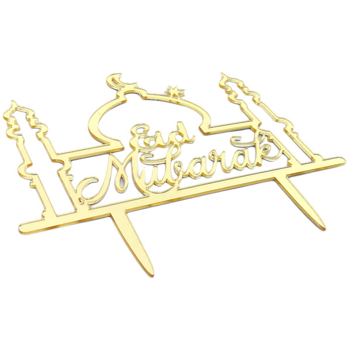 Cake Topper Muslim Islam Eid Mubarak Festival Acrylic Mirror Cupcake Flag Food Pick Favors Supplies for Birthday Wedding Party Decor Shower (Black)