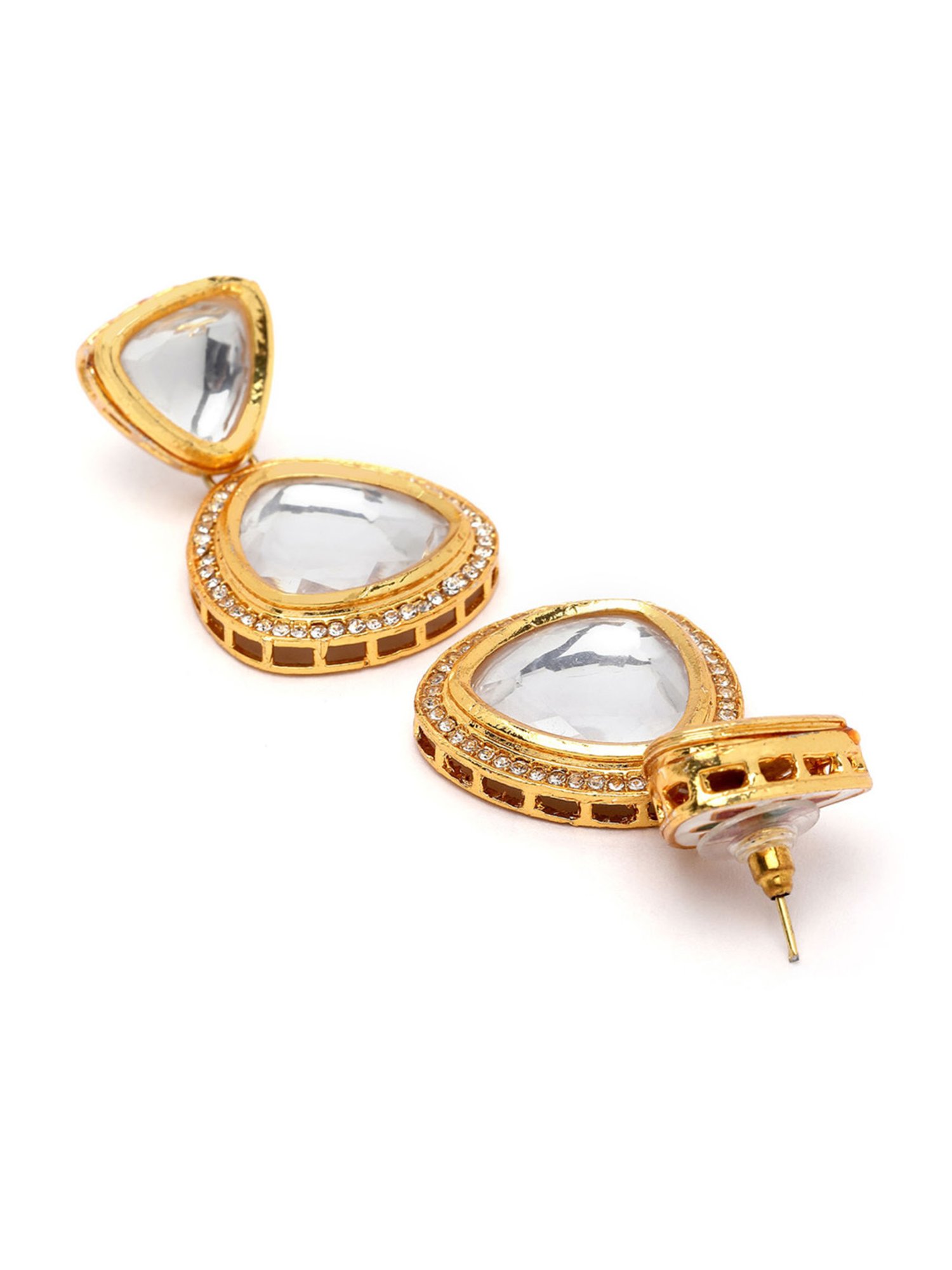 Karatcart Gold-Plated Handcrafted Triangular Polki Kundan Drop Earrings for Women