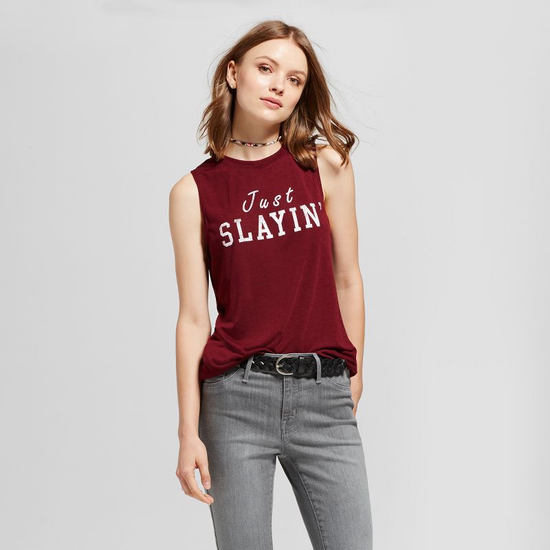 Women's Just Slayin' Graphic Tank Top Burgundy M - Modern Lux (Juniors')