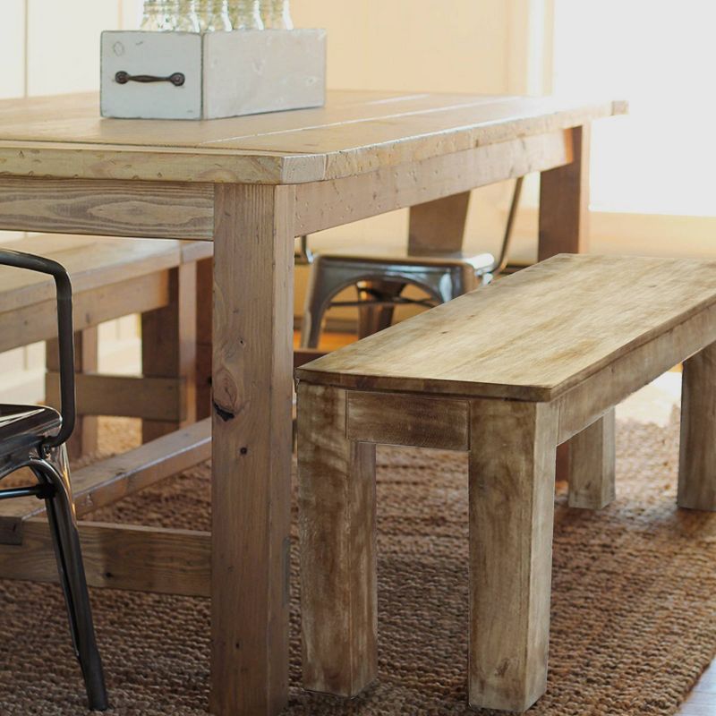 Mango Wood Outdoor and Indoor Bench with Block Leg Support Brown - The Urban Port