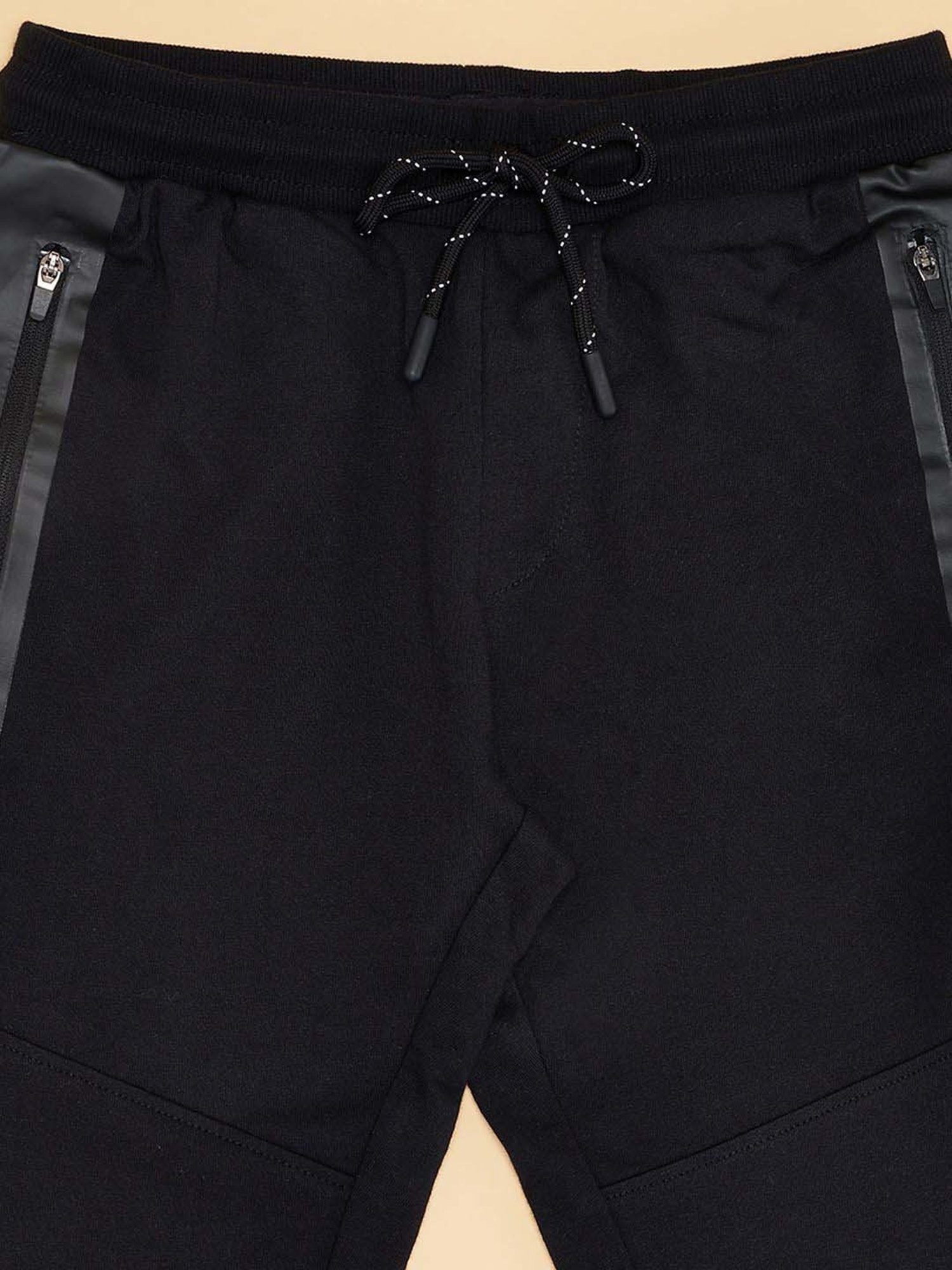 Pantaloons Junior Boys Jet Black Cotton Solid Track Bottoms & Joggers