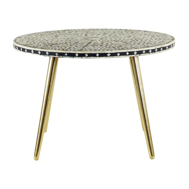 Round Coffee Tables With Design On Top Black With Gold Legs - Olivia & May