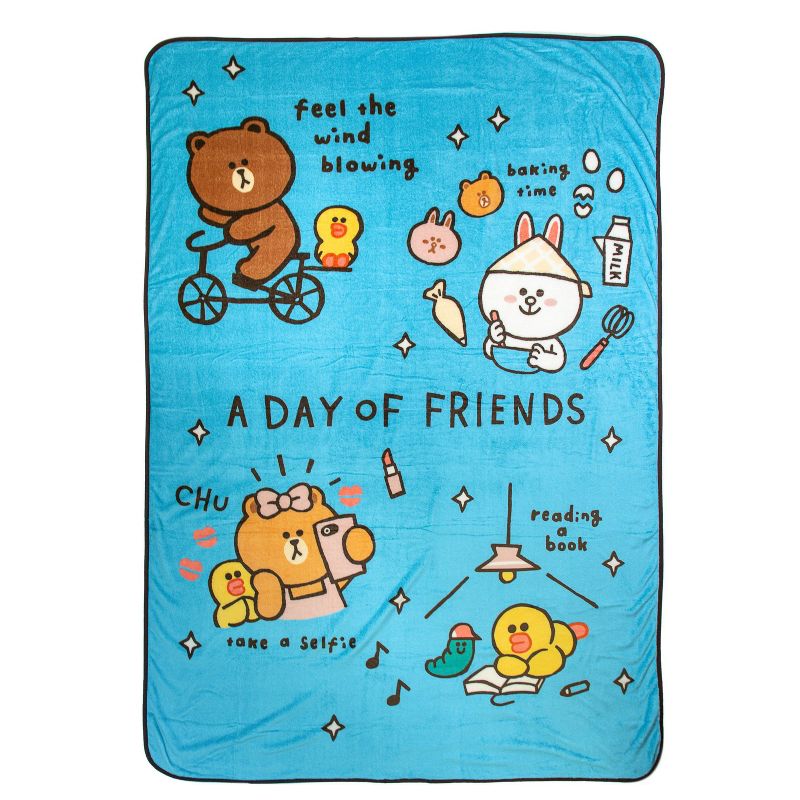 Twin Line Friends Day of Brown Blanket Blue