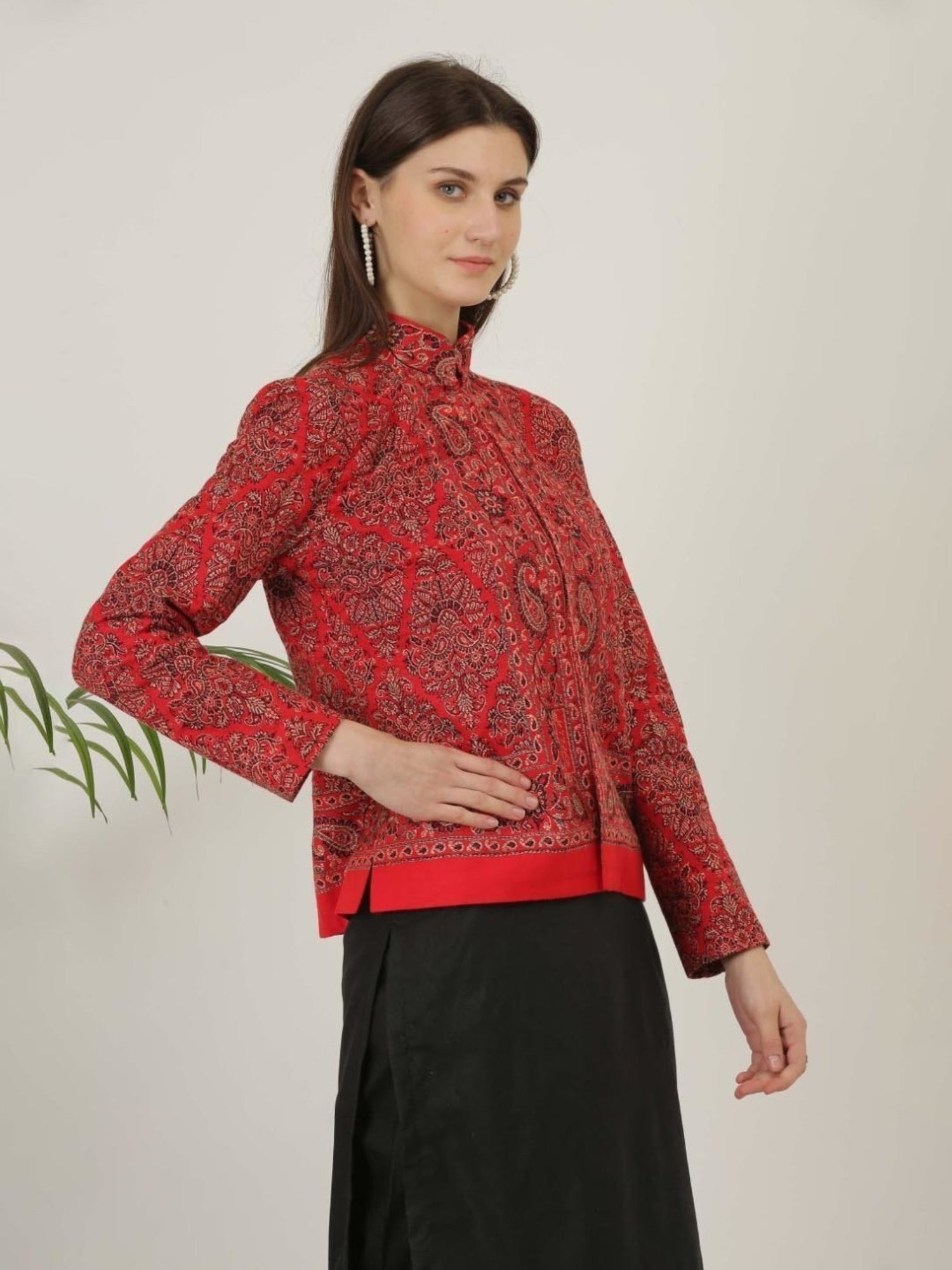 Kaanchie Nanggia Red Wool Self Design Jacket