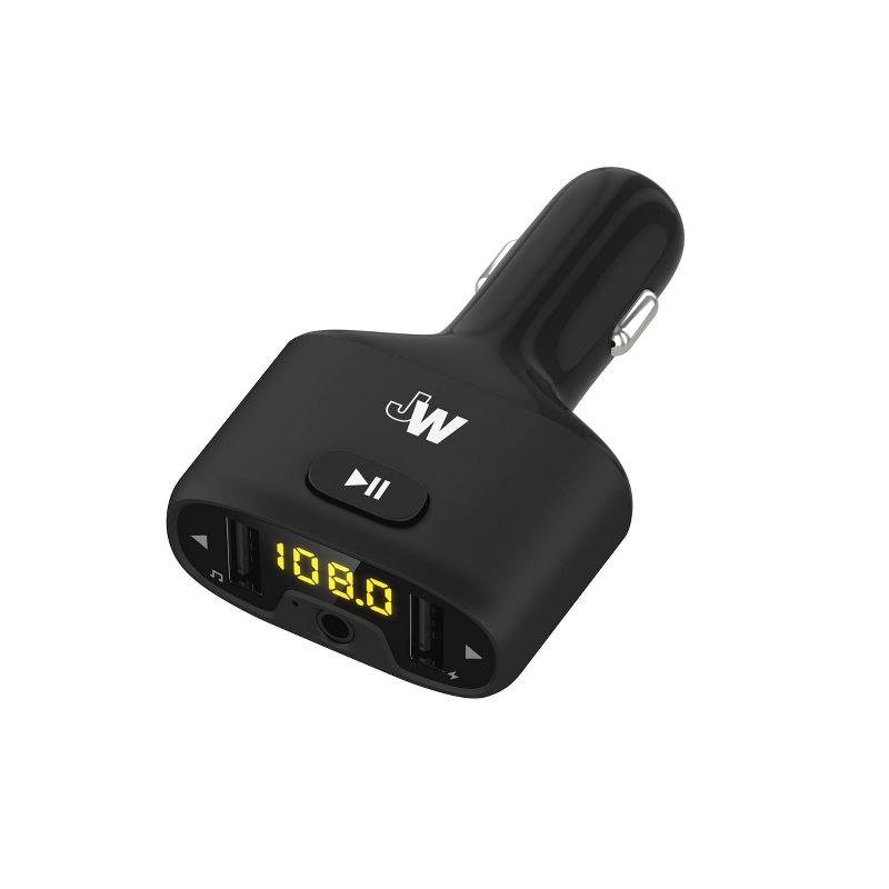 Just Wireless FM Transmittr (3.5mm)  with 2.4A/12W 2-Port USB Car Charger - Black