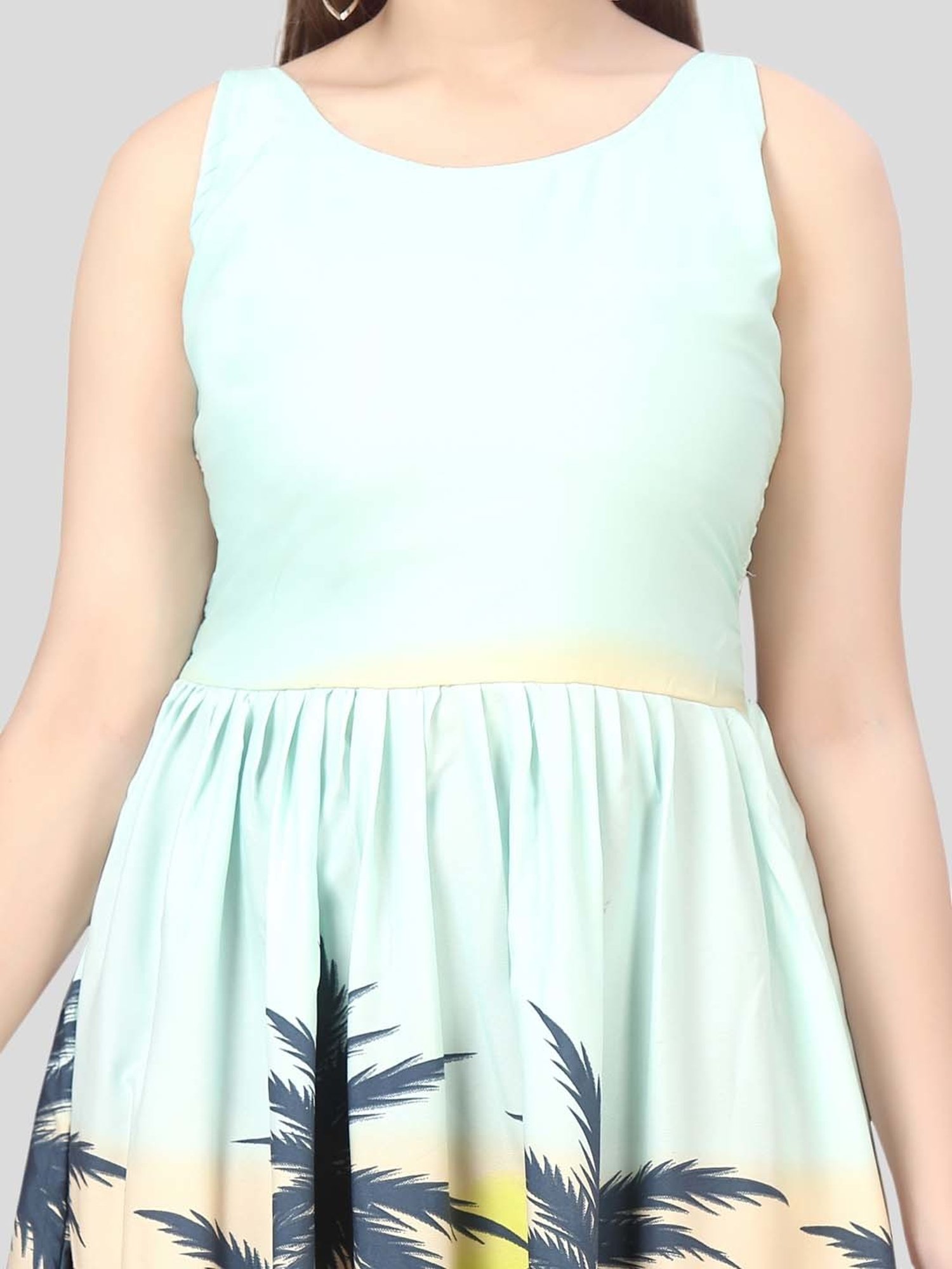 Aarika Kids Firozi Blue Printed Midi Dress