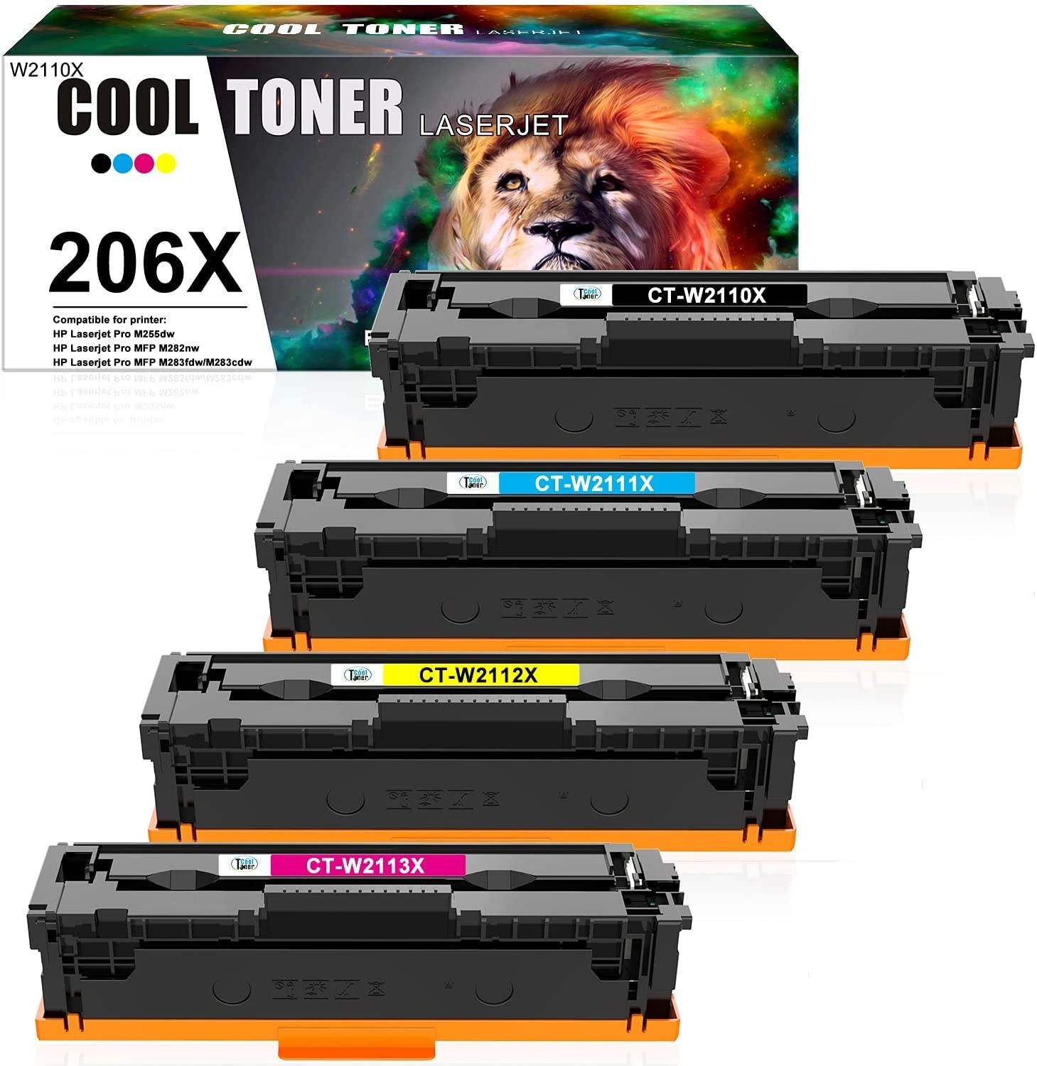 Cool Toner Compatible Toner Cartridge Replacement for HP 206X W2111X W2112X W2113X 206A for HP Color Laserjet Pro MFP M283FDW M255DW M283CDW Ink Toner Cartridges (Black Cyan Yellow Magenta, 4 Pack)