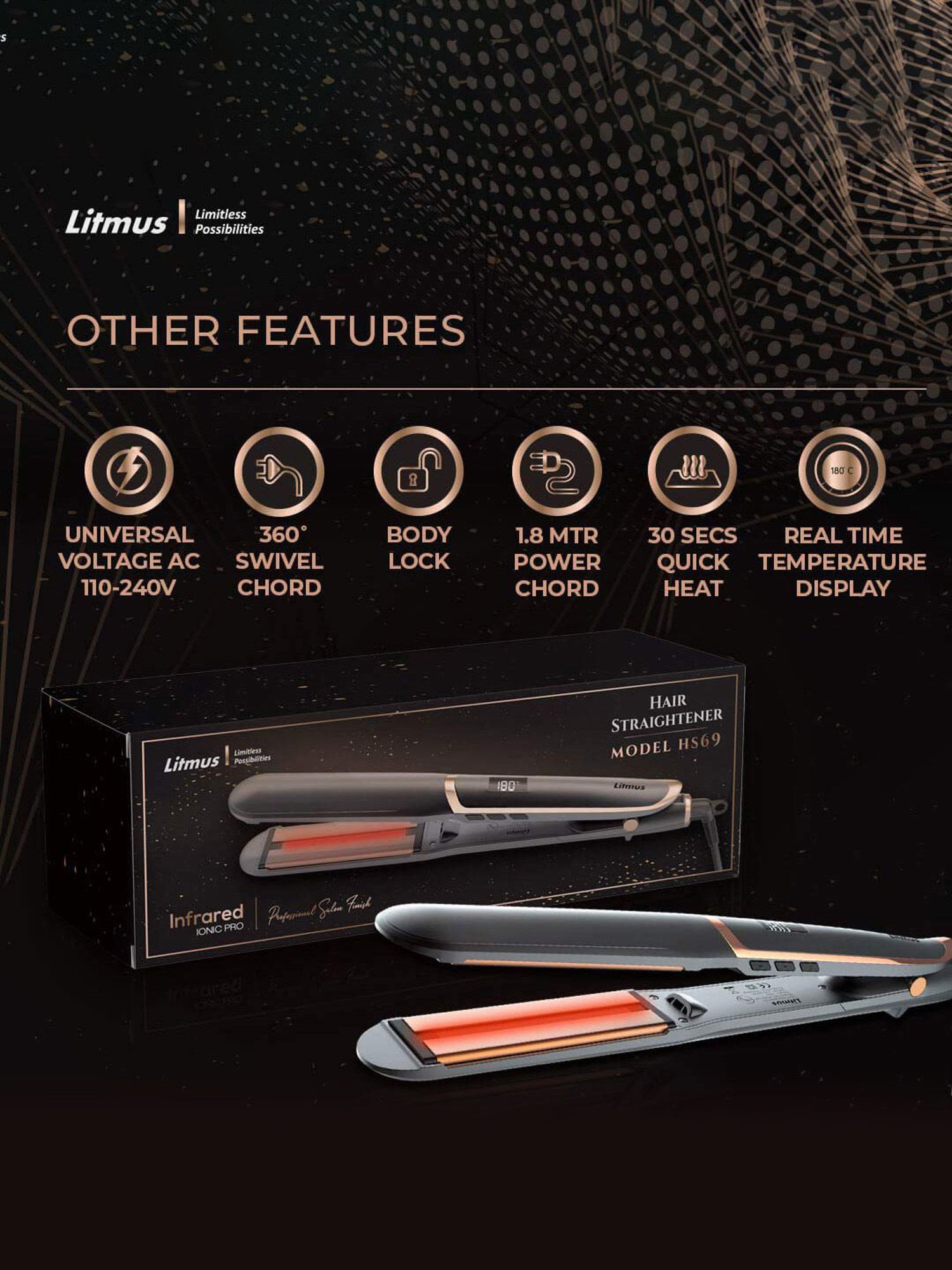 Litmus Infrared HS-69 Hair Straightener (Grey/Gold)
