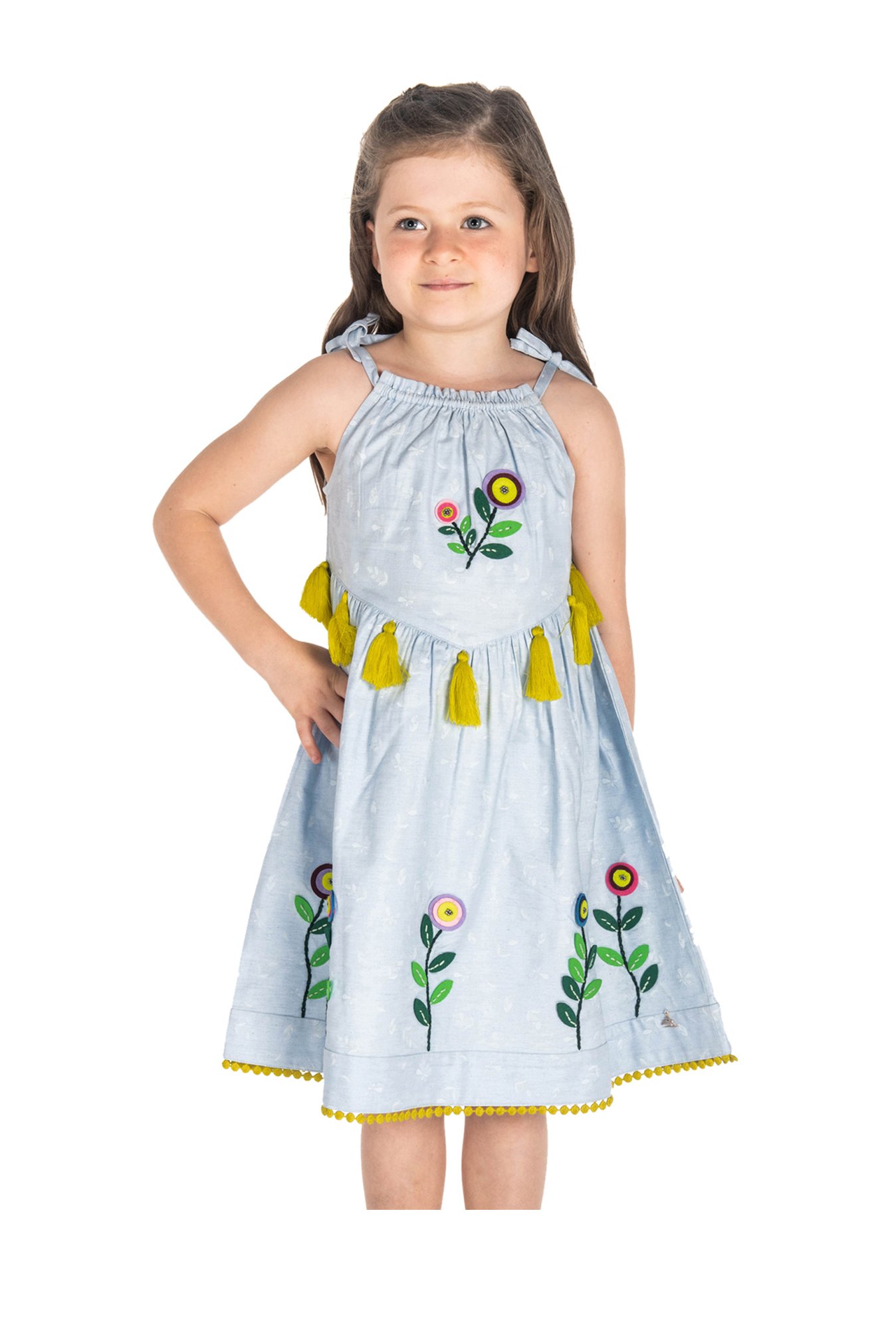 Cherry Crumble By Nitt Hyman Kids Blue Embroidered Dress
