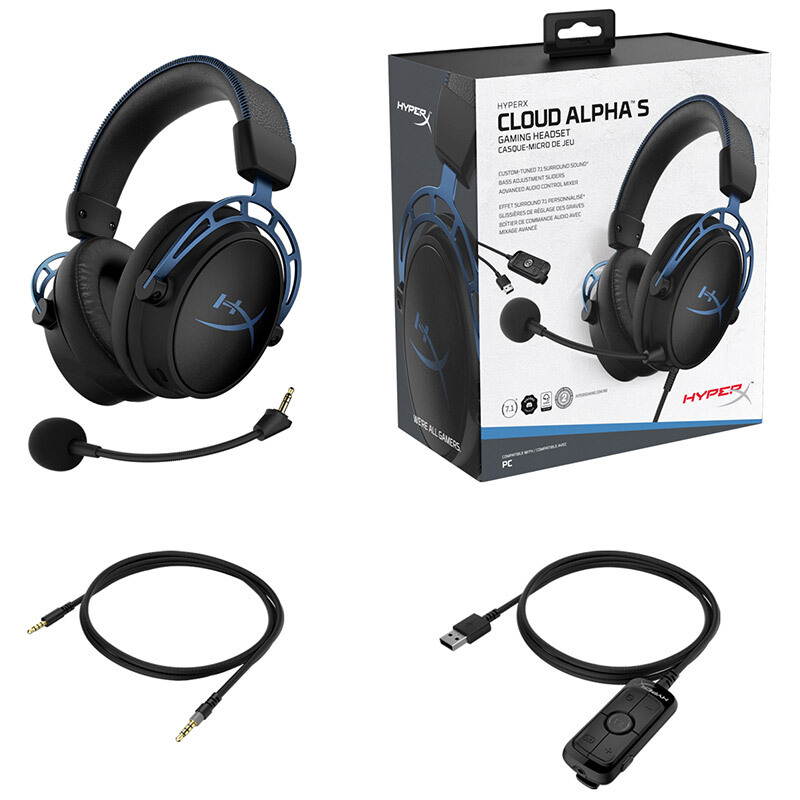 HyperX Cloud Alpha S - PC Gaming Headset, 7.1 Surround Sound, Adjustable Bass, Dual Chamber Drivers, Breathable Leatherette, Memory Foam, & Noise Cancelling Mic