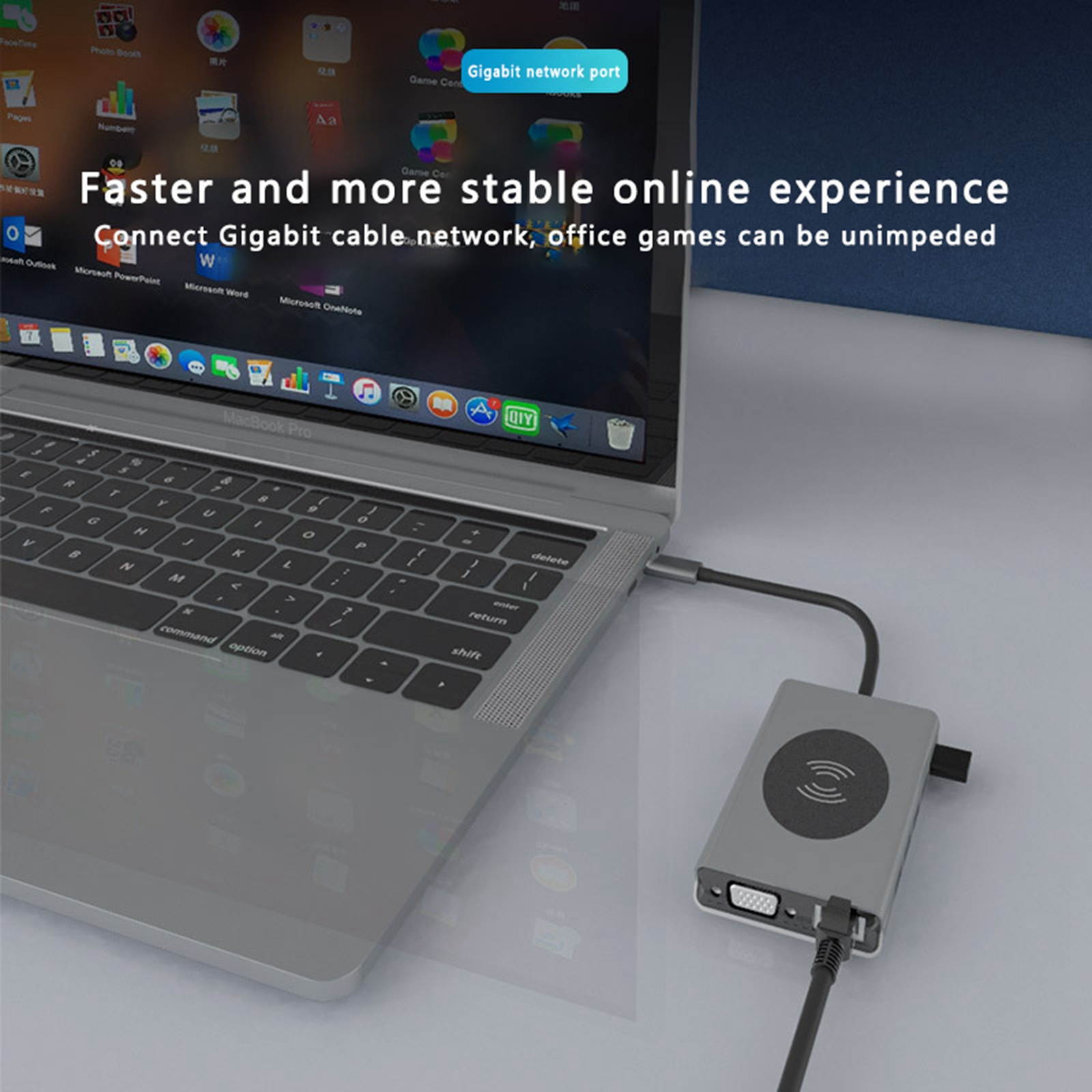 14 in 1 USB Hub Type C Dongle Adapter with Wireless Charger, USB C Adapter with HDMI 4K 2 Output, RJ45 Ethernet, 87W PD Charger, SD/TF Card Reader with USB 3.0 VGA Ports (Gray)