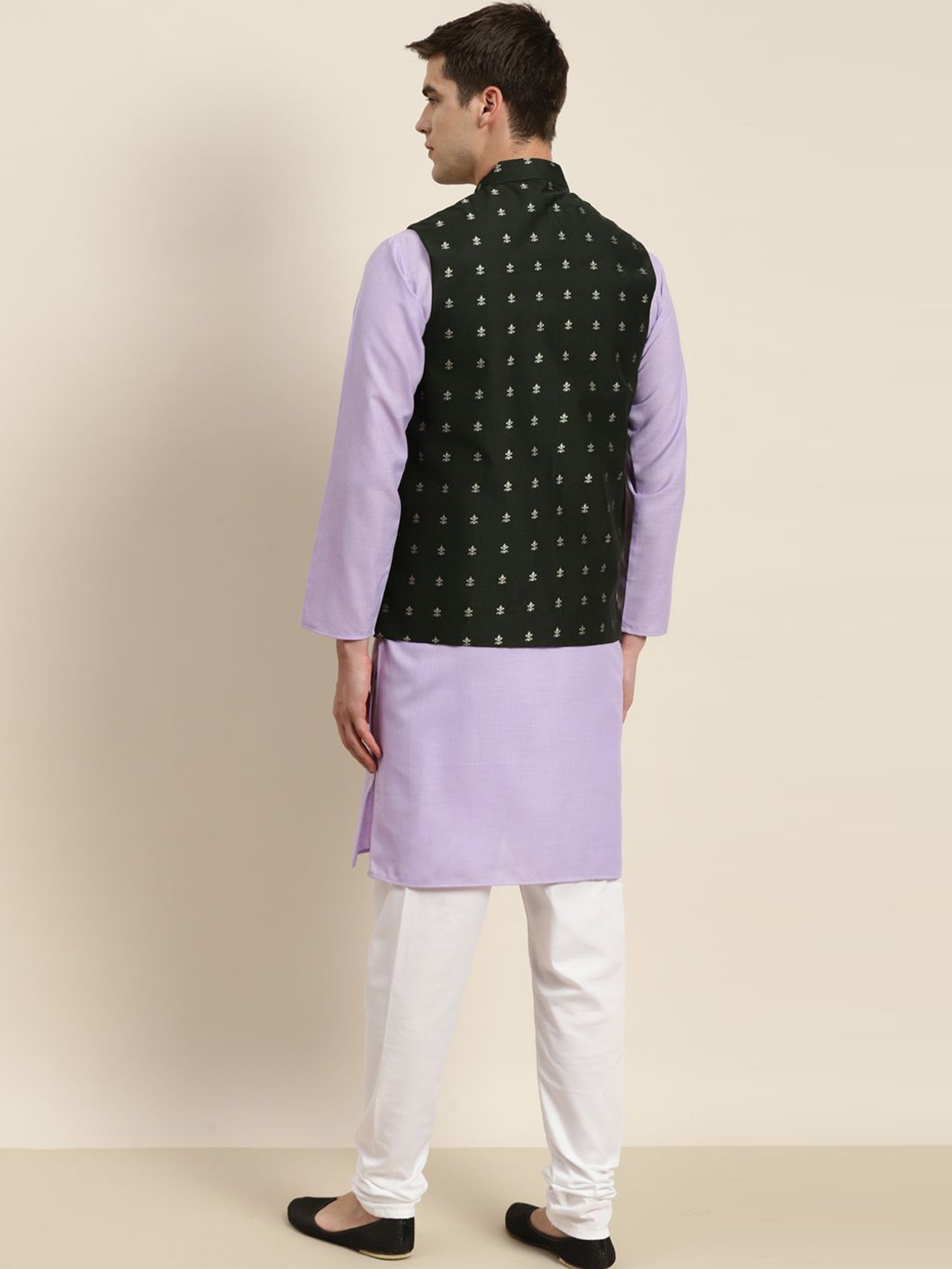 Sojanya Purple & Green Regular Fit Printed Kurta Set With Jacket