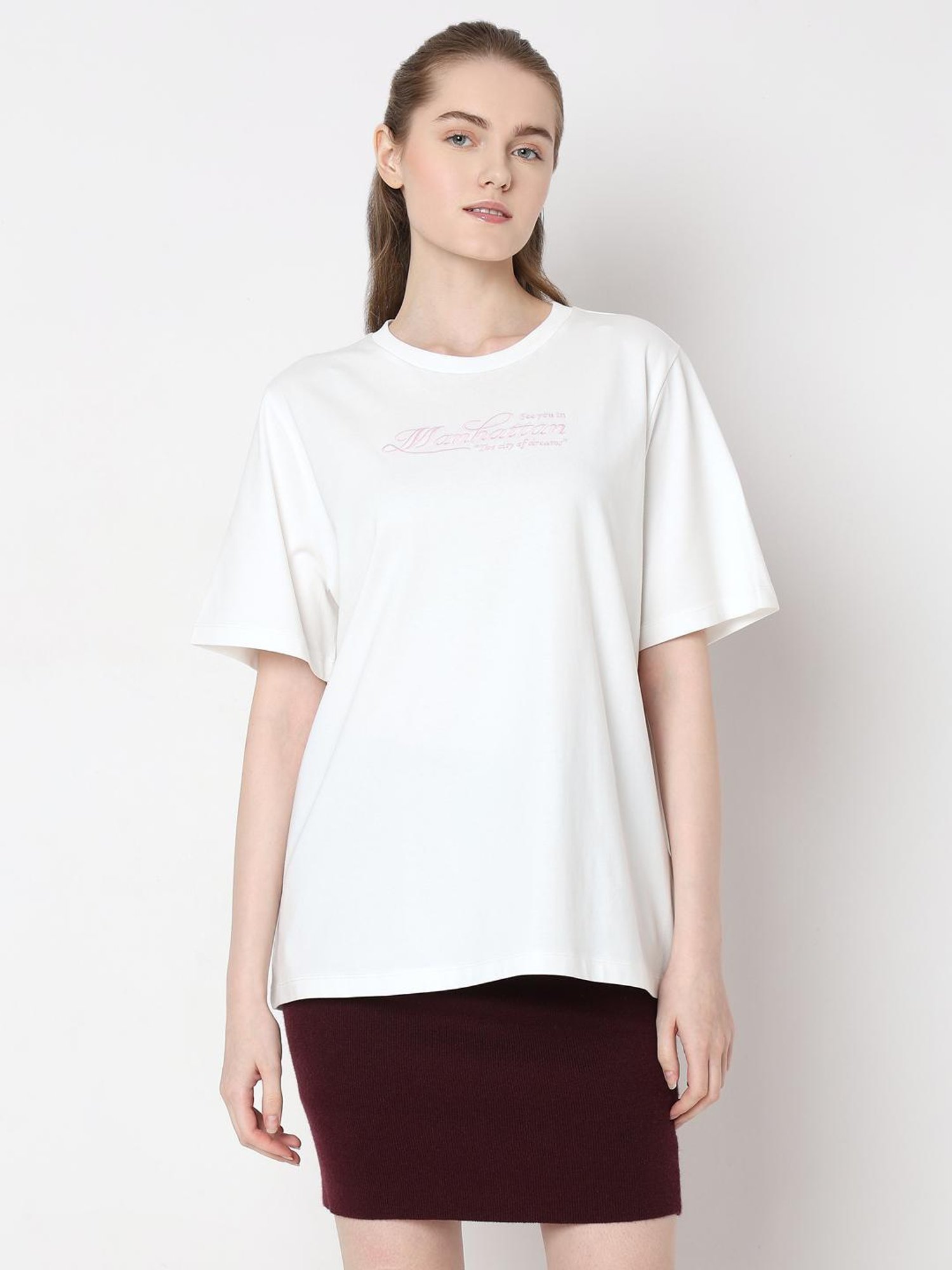 Vero Moda White Cotton Graphic Print T-Shirt