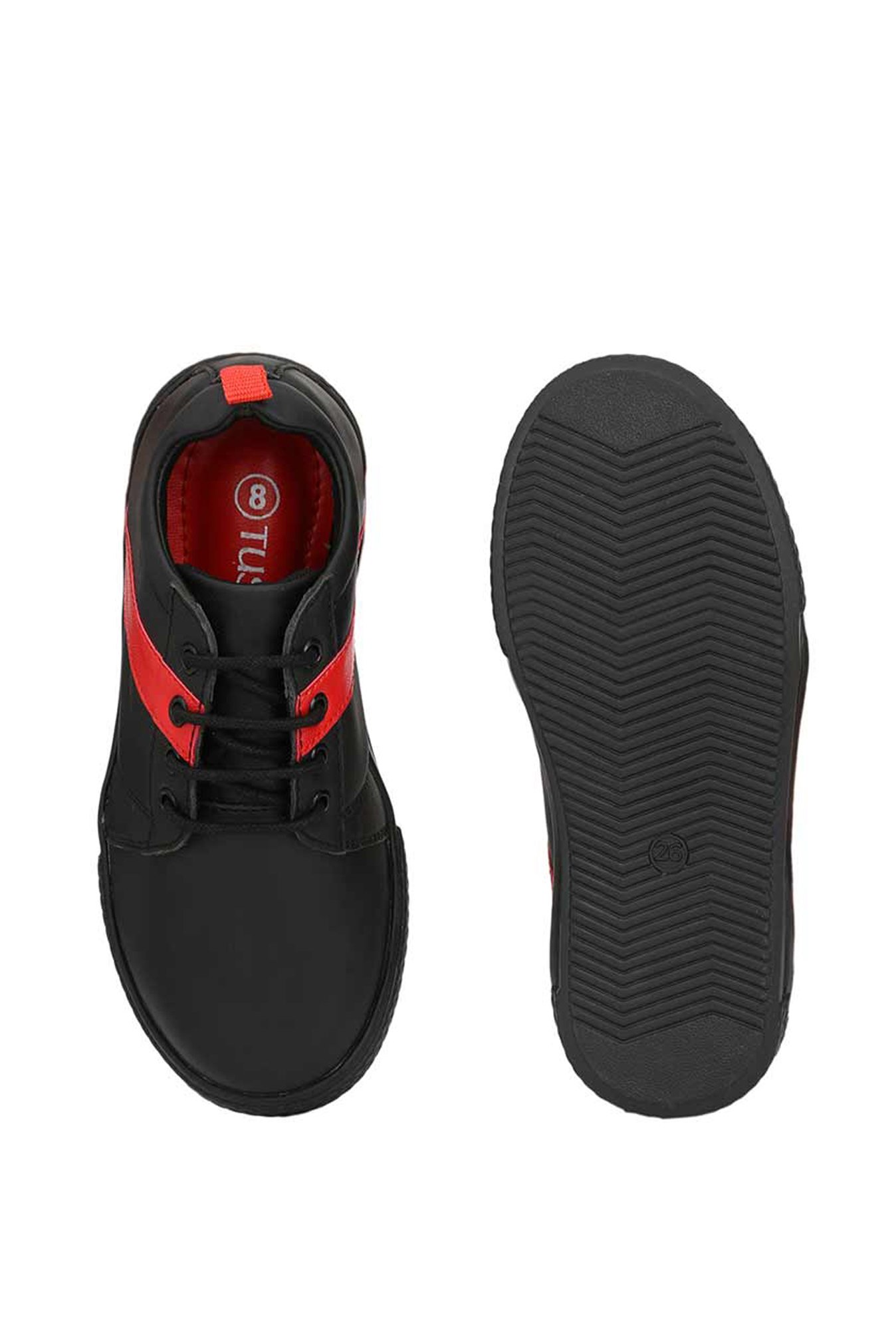 Tuskey Kids Black & Red Leather Sneakers