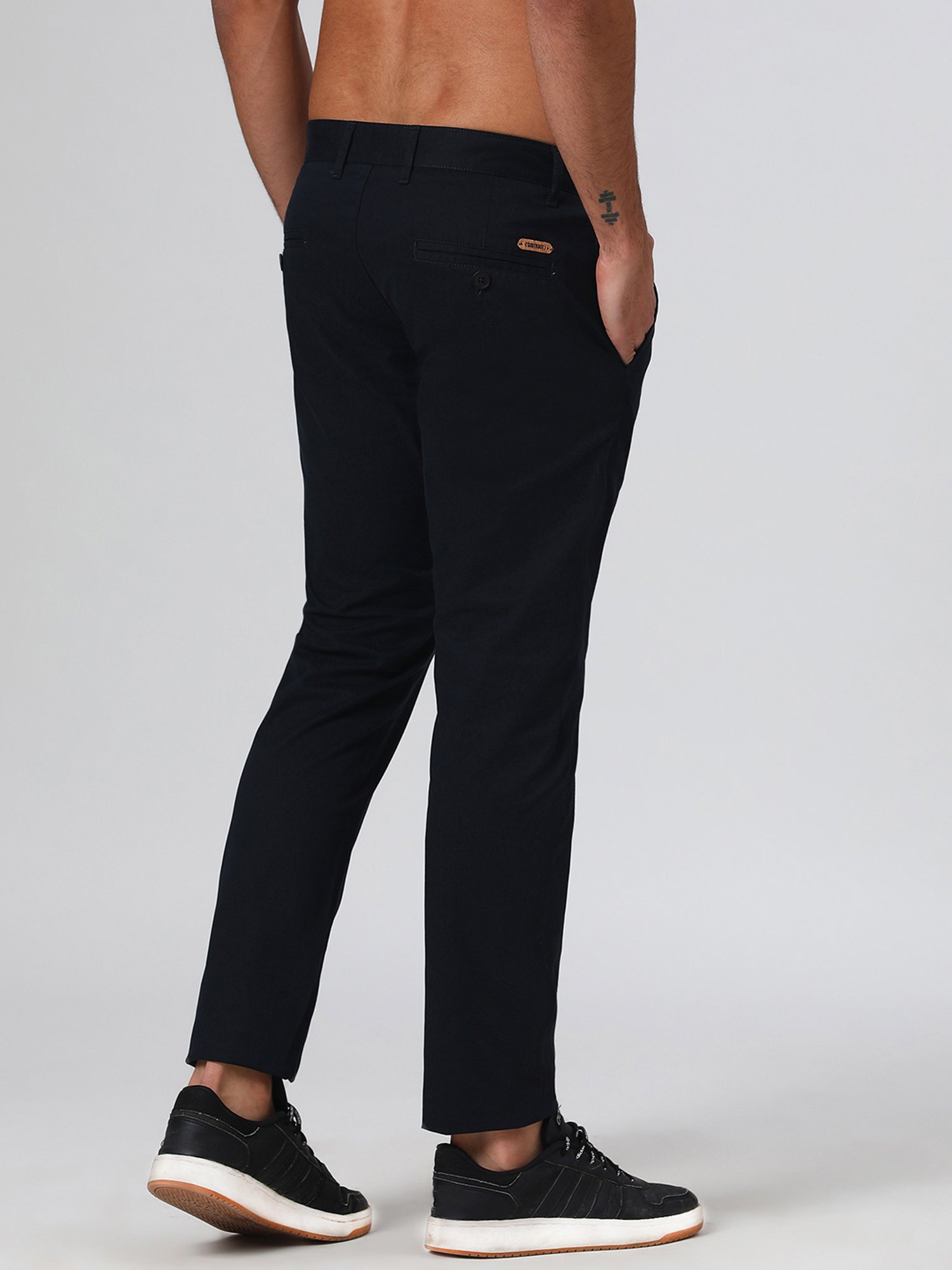 SUBTRACT Navy Regular Fit Pleated Trousers