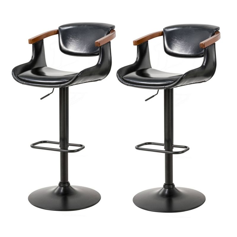 Set of 2 36" Leatherette Height Adjustable Swivel Barstools Black - Glitzhome