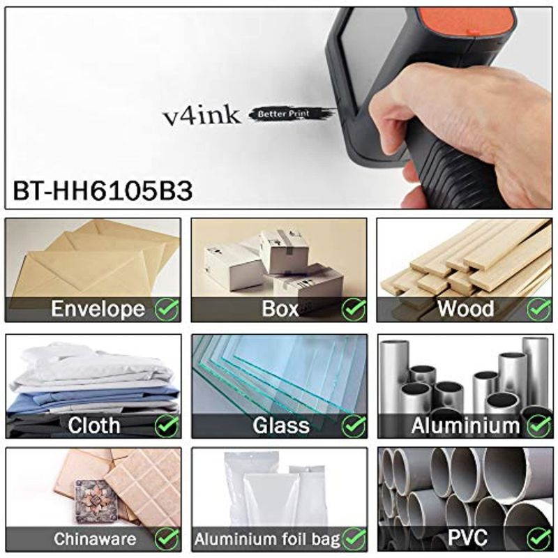 v4ink BENTSAI Portable Handheld Mobile Bottle Labeler Wood Printer BT-HH6105B3 with 4.3 Inch HD LED Touch Screen use for QR-Code Barcode Production Date DIY Logo Print on Card Bag Box Or (BT-HH6105B3)