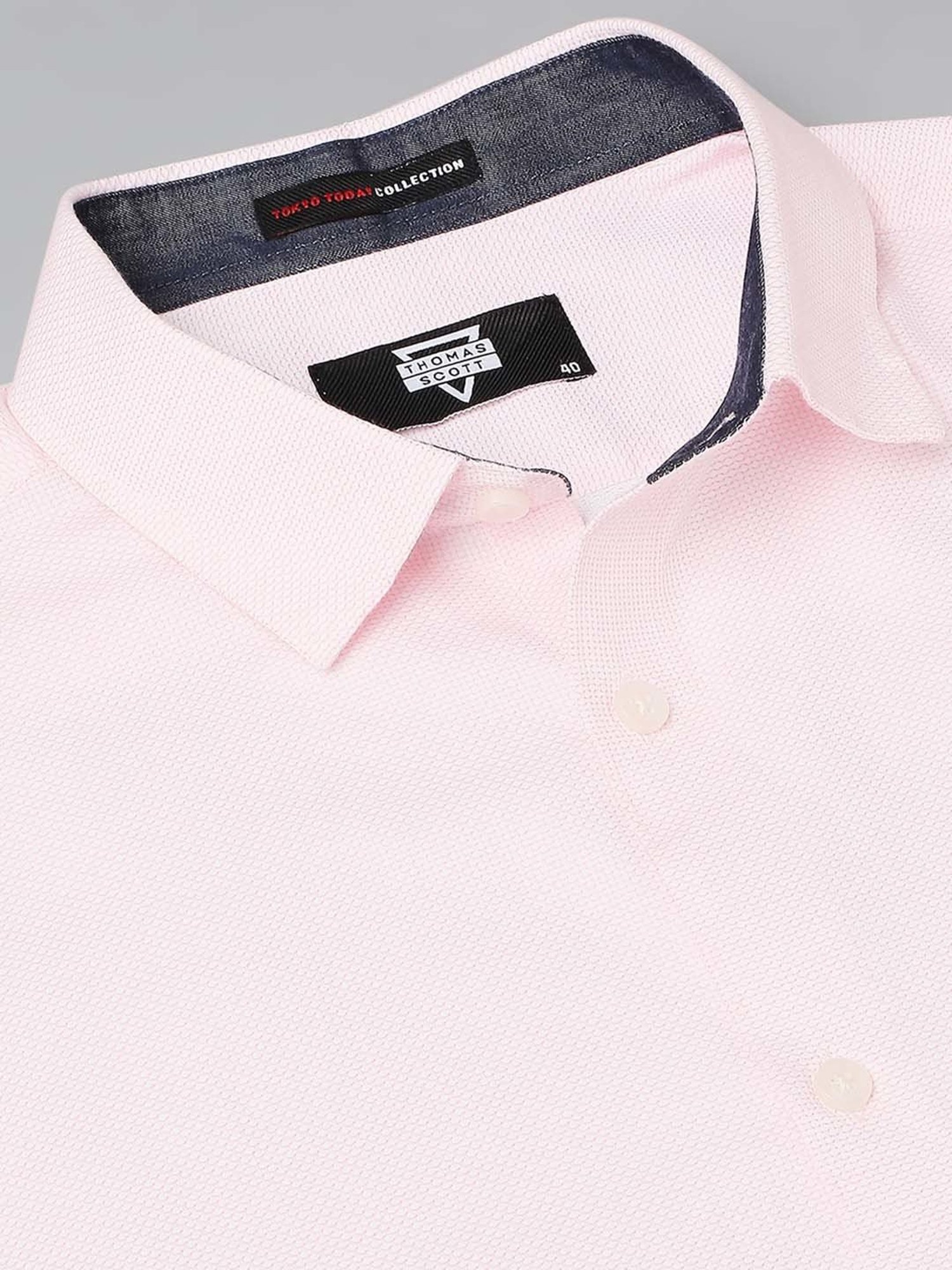 Thomas Scott Lt Pink Cotton Slim Fit Solid Formalshirt
