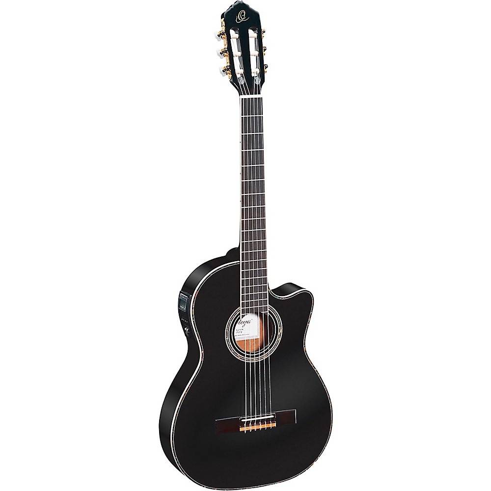 Ortega Family Series Pro RCE145BK Thinline Acoustic-Electric Nylon Guitar Gloss Black
