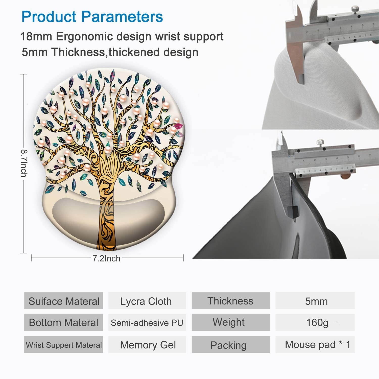 ITNRSIIET Mouse Pad, Ergonomic Mouse Pad with Gel Wrist Rest Support, Gaming Mouse Pad with Lycra Cloth, Non-Slip PU Base for Computer, Laptop, Home, Office & Travel, Tree of Life
