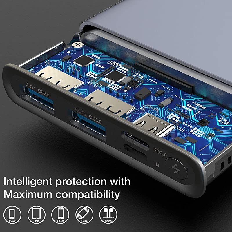 WB1 PD Portable Charger 10000mAh Slim and Light Fast Power Bank 18W High Charging Speed External Battery Pack with USB C Input/Output Compatiable for iPhone,iPad,Samsung,Gray