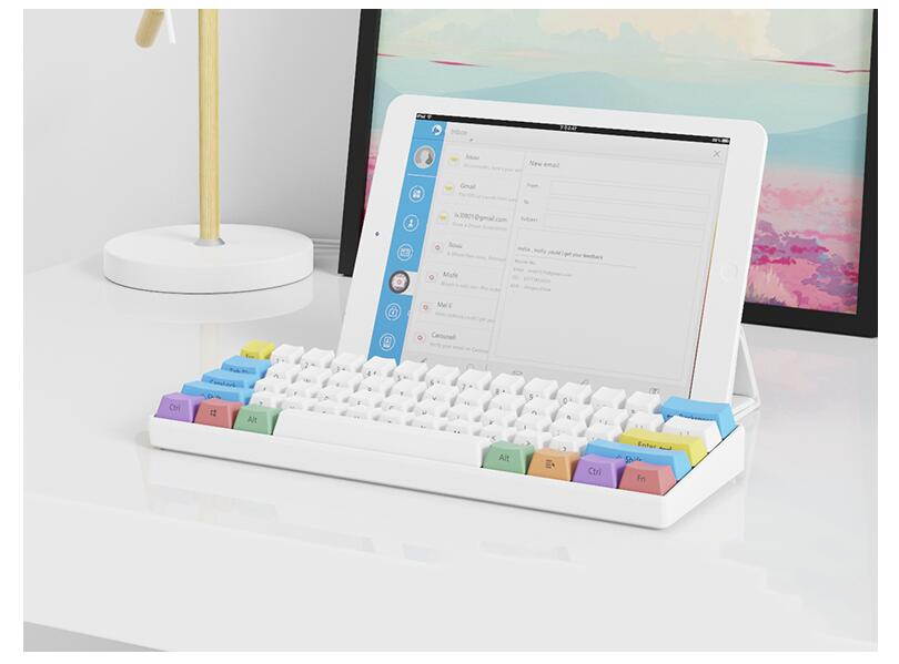 A-jazz AK61 Bluetooth Wireless and  USB Wired Dual Connectivity Mechanical Gaming Keyboard, Durable ABSKeycaps, White Backlit -Blue Switch( White )