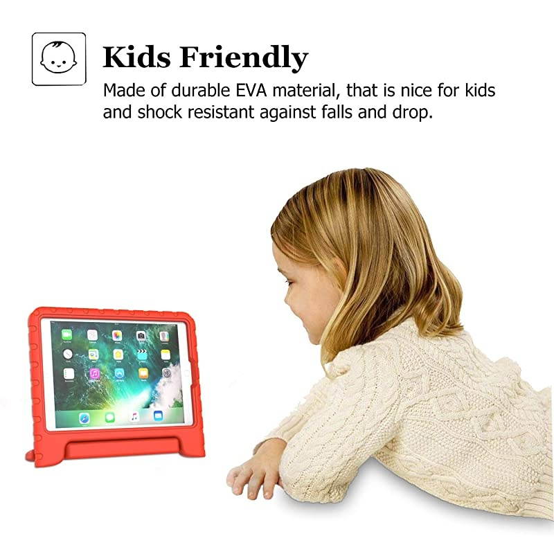 Kids Case for iPad 97 20172018 iPad Air 2 Light Weight Shock Proof Convertible Handle Stand Friendly Kids Case for 97inch iPad 5th 6th Gen iPad Air 1 iPad Air 2 Red