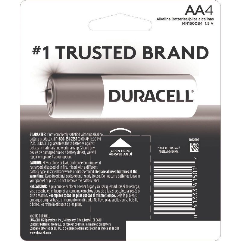 Duracell Coppertop AA Batteries - 4 Pack Alkaline Battery