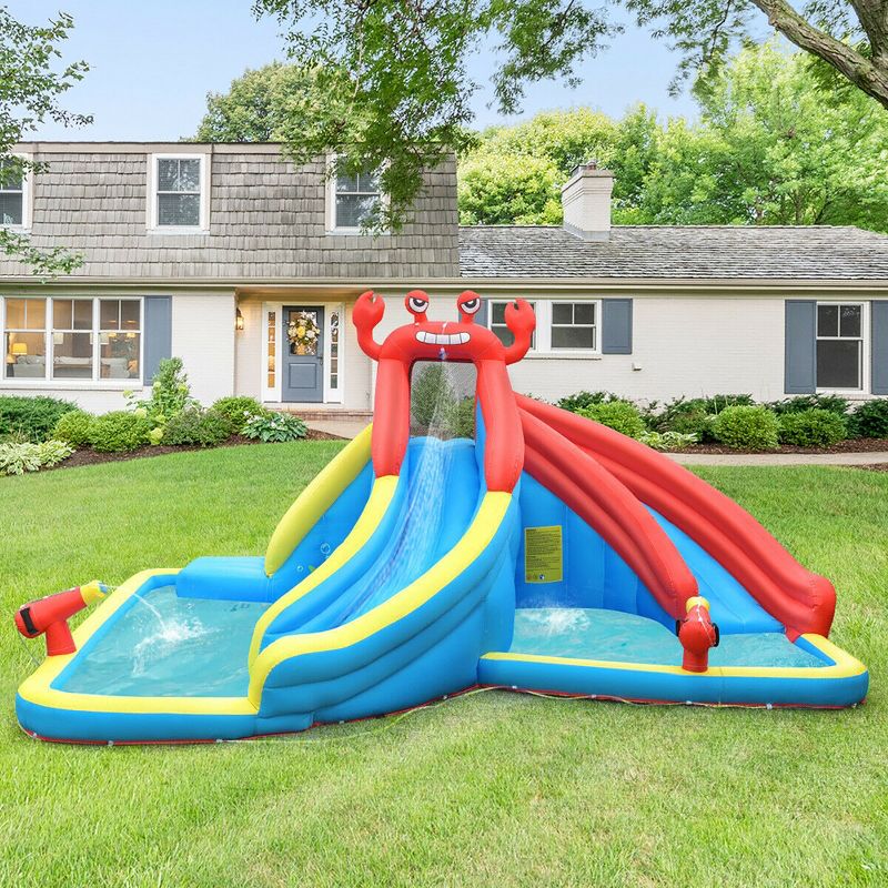 Costway Inflatable Water Slide Crab Dual Slide Bounce House Splash Pool Without Blower