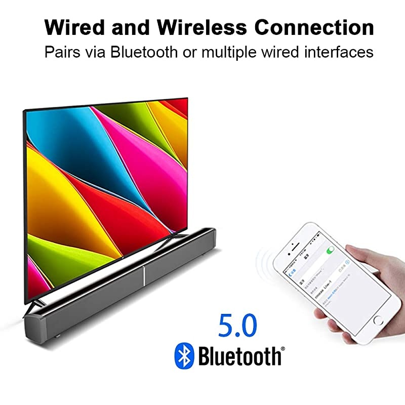 Sound Bar 20 Channel Home Theater Sound Bar with Builtin Subwoofer Wired and Wireless Bluetooth 50 Audio Speaker 32 Inch 60W DSP Bass AdjustableWall Mountable