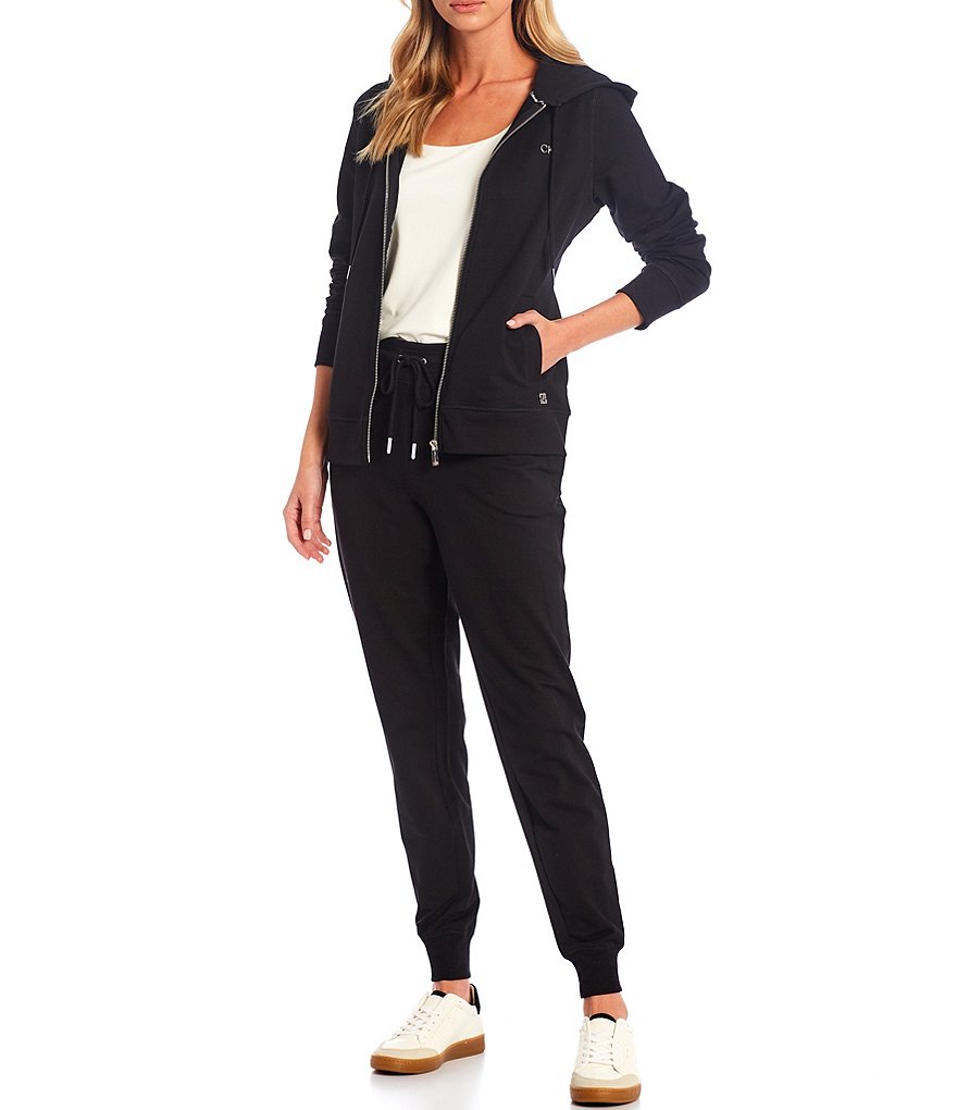 Calvin Klein Solid French Terry Long Sleeve Knit Zip Front Coordinating Drawstring Hoodie