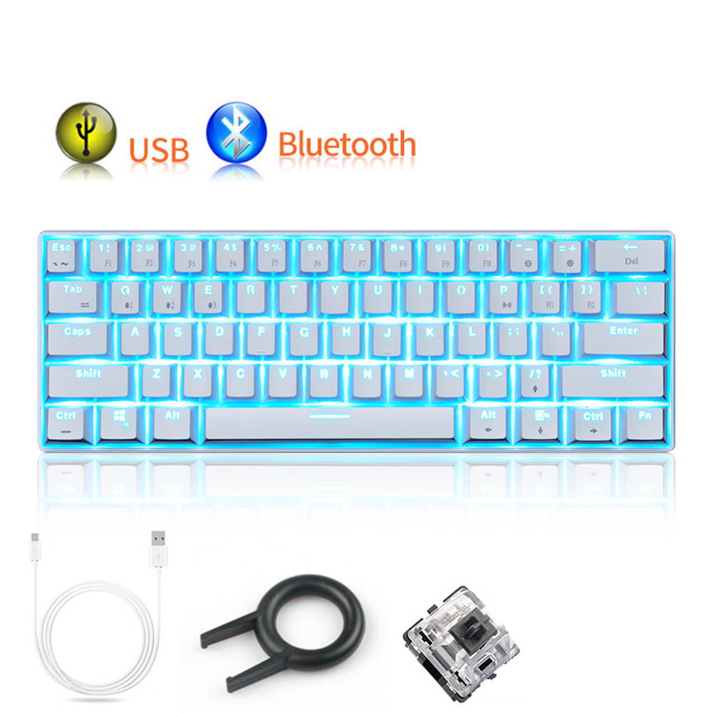 Mechanical Keyboard, RK61 Wired / Wireless Bluetooth 61 Keys LED Backlit USB Ergonomic Quickfire Keys Waterproof Gaming Keyboard with Full Anti-ghosting Keys  Rechargea Lithium Battery for Gamers
